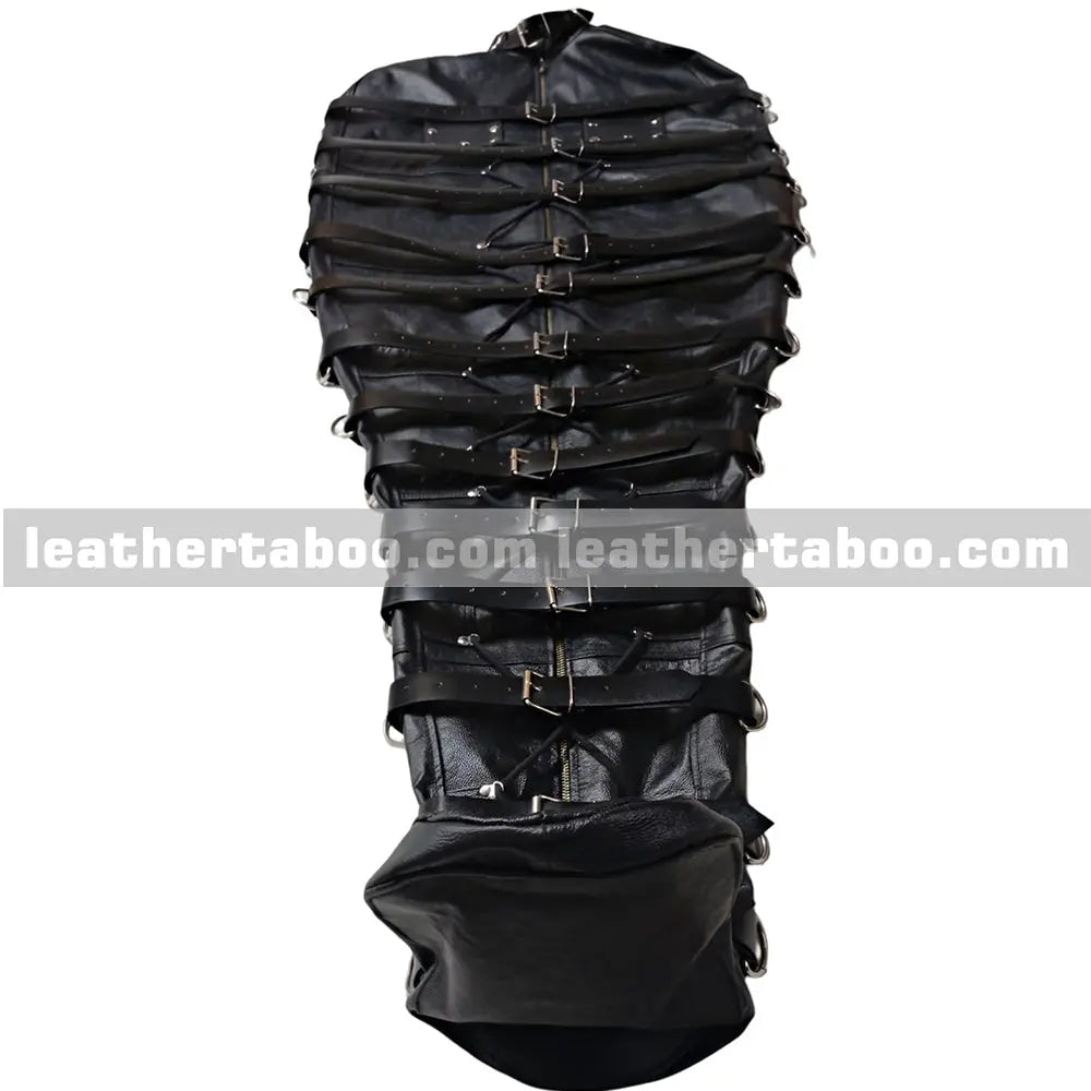 Heavy duty leather restraint bag with buckle straps