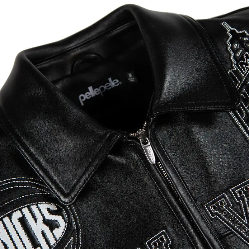 Pelle Pelle x FISLL City of Knicks Women’s Black Leather Jacket leathertaboo.com