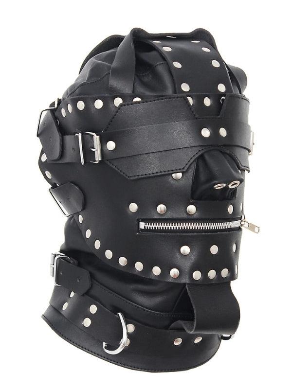 BDSM Leather Face Hood Gear - Fetish Slave Extreme Bondage Blindfold Face Cover