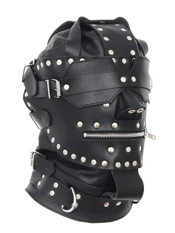 BDSM Leather Face Hood Gear - Fetish Slave Extreme Bondage Blindfold Face Cover