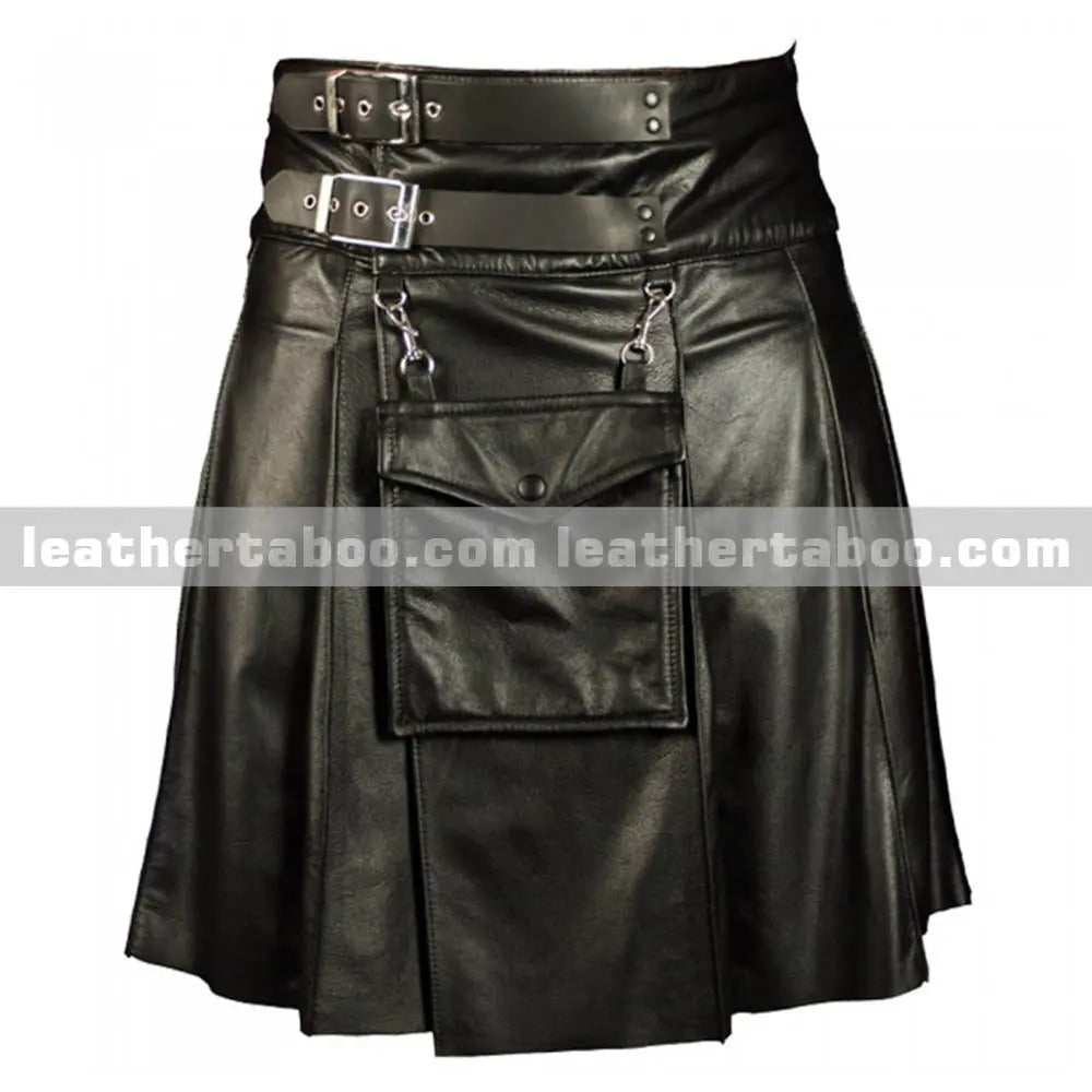 Men's Classic Utility Design Genuine Leather Kilts - Leather taboo