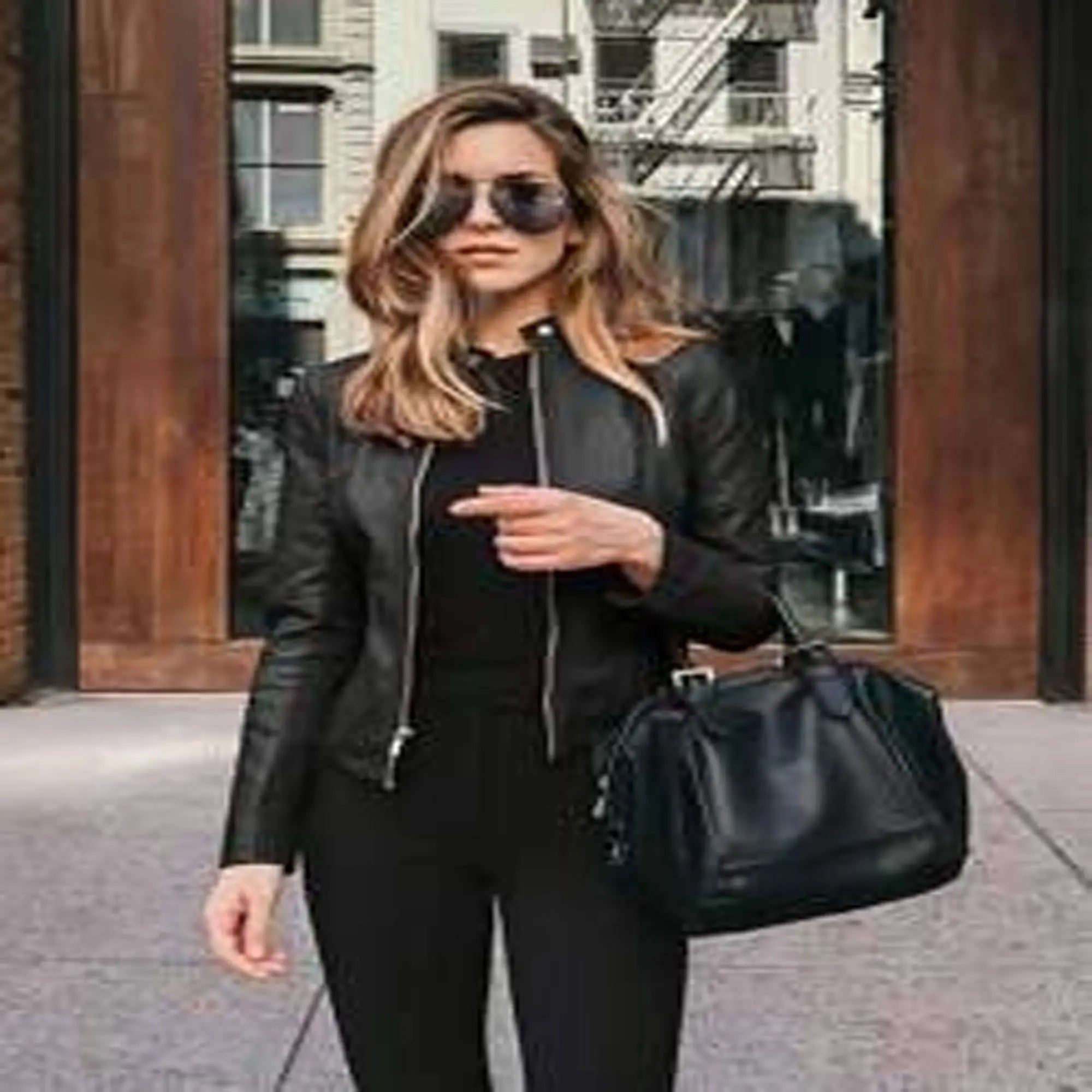 Ladies real leather jacket front view stylish feminine fit HD