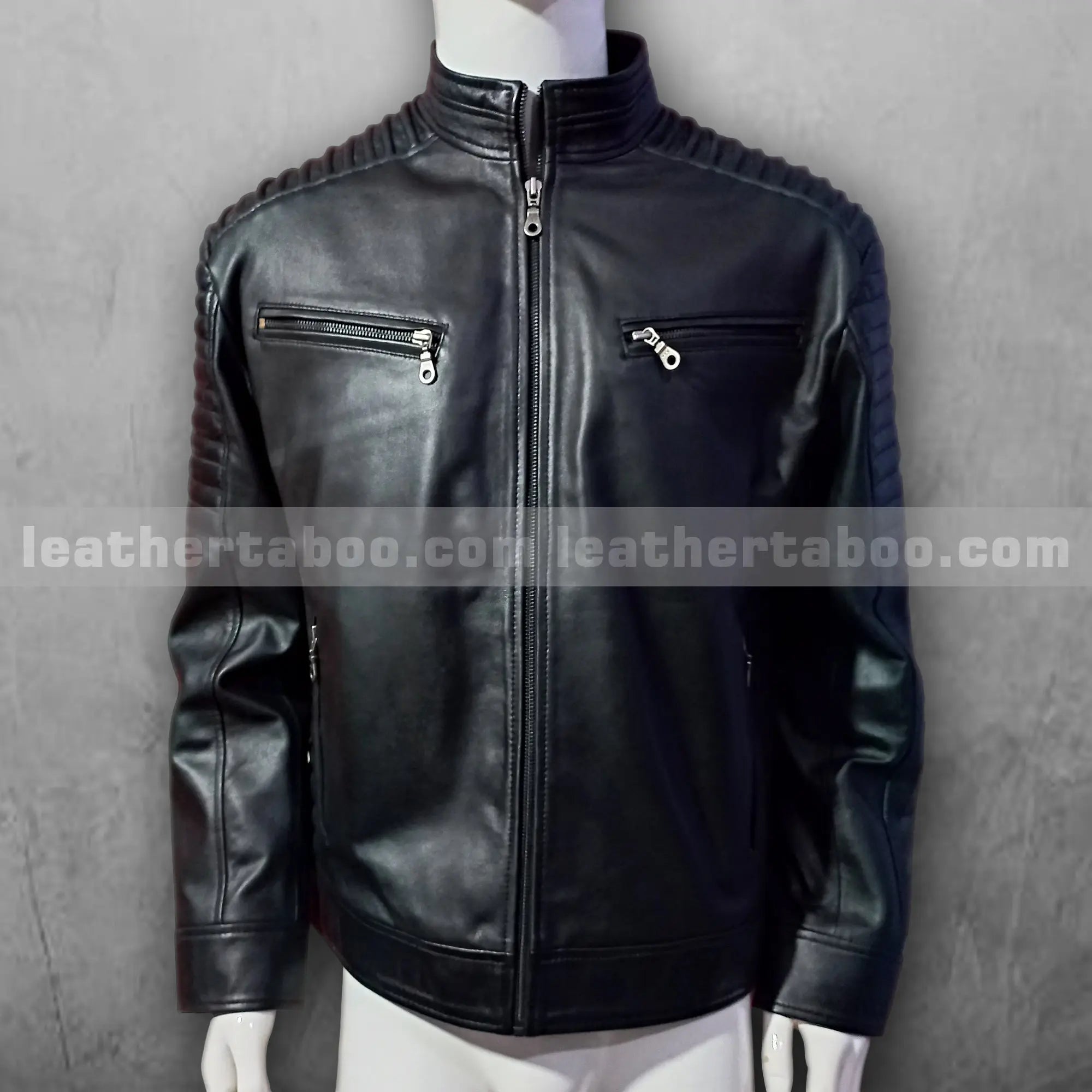Men's Black Premium Sheepskin Leather Jacket โ Biker Moto Style | Quilted Shoulder | Smart Casual Wear - Leather taboo