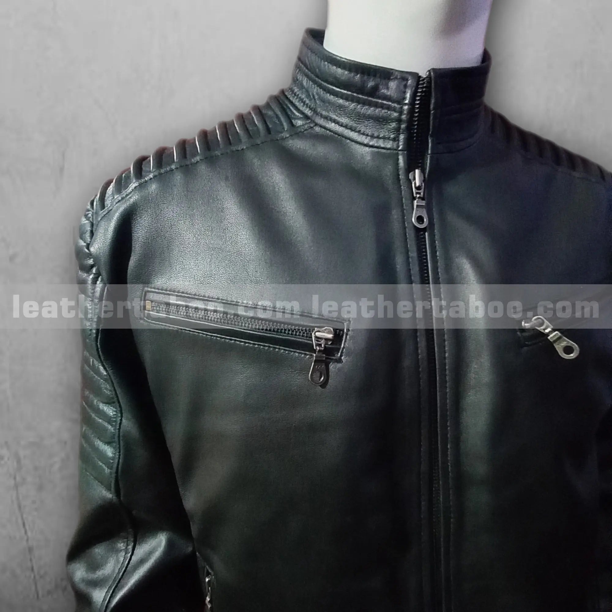 Men's Black Premium Sheepskin Leather Jacket โ Biker Moto Style | Quilted Shoulder | Smart Casual Wear - Leather taboo
