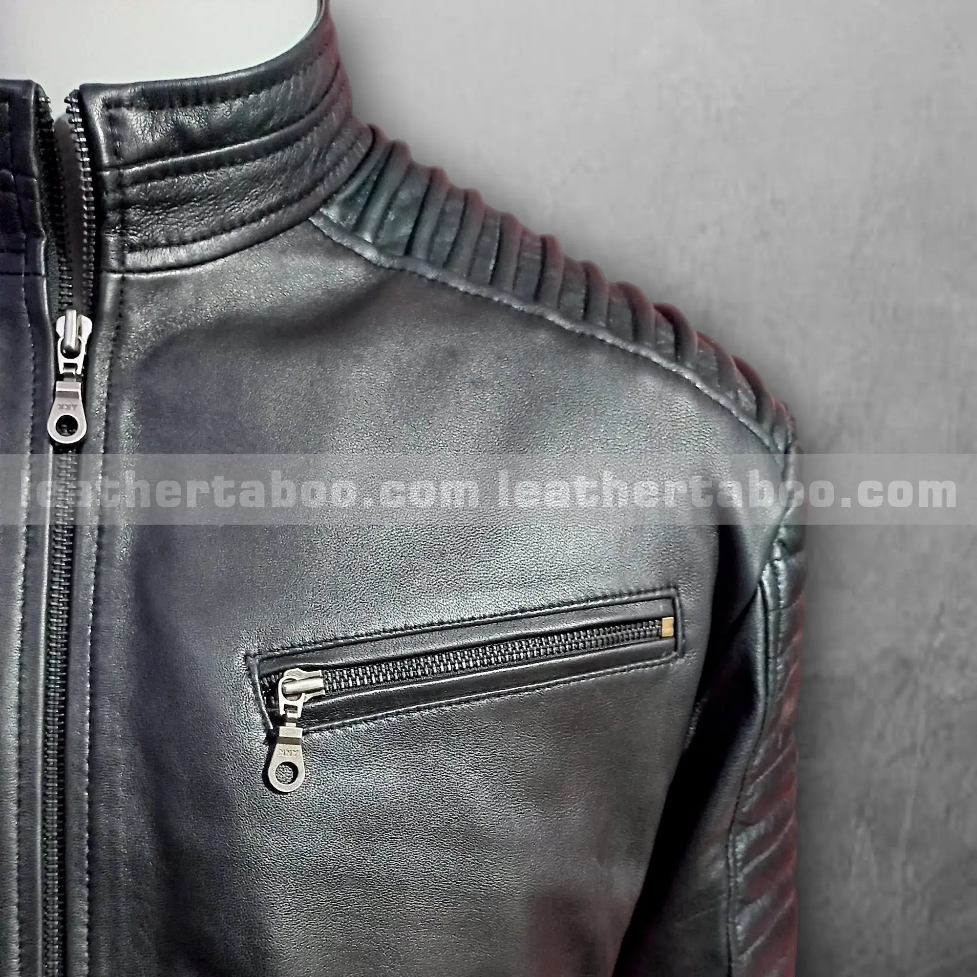 Men's Black Premium Sheepskin Leather Jacket โ Biker Moto Style | Quilted Shoulder | Smart Casual Wear - Leather taboo