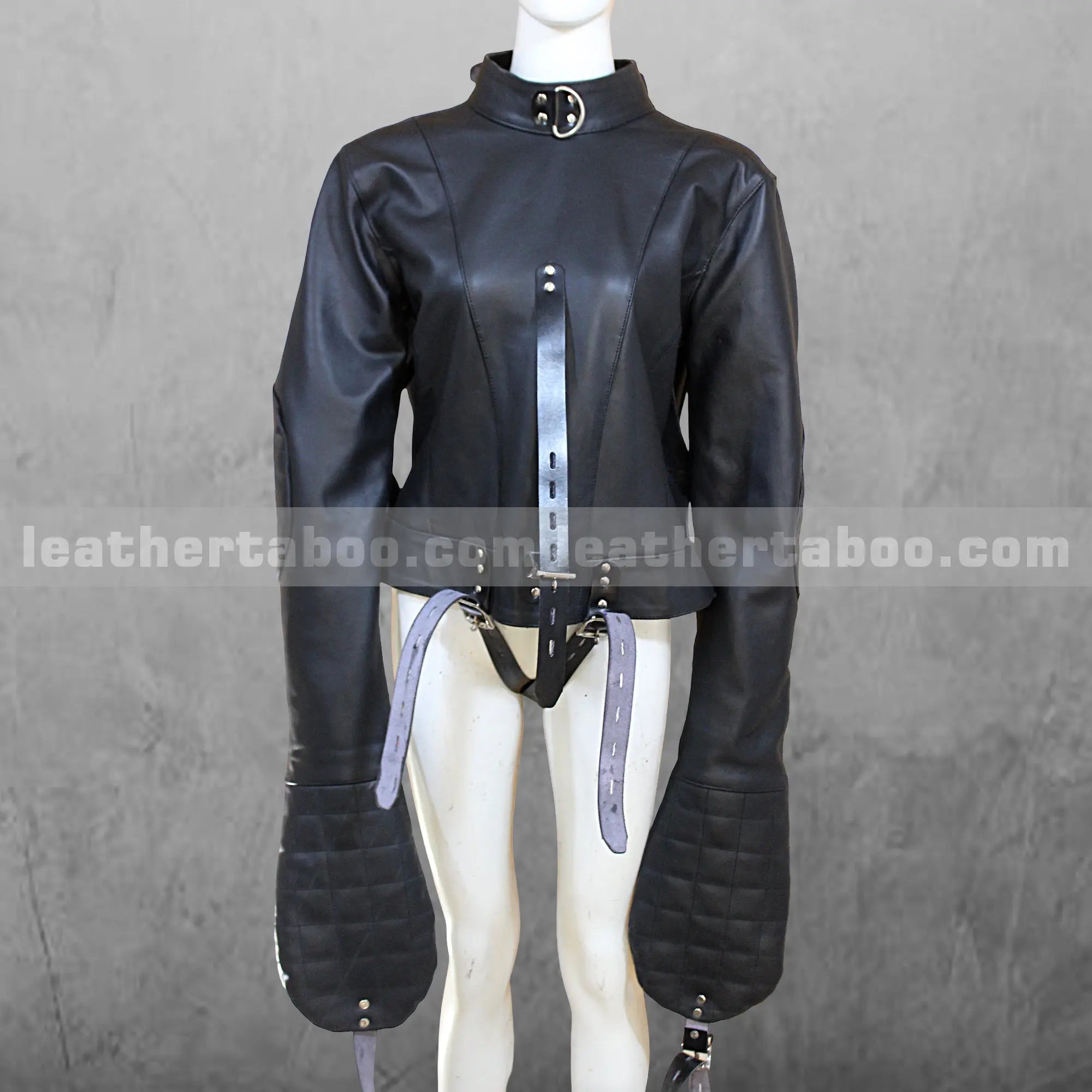 Unisex Leather Bondage Suit with Hood โ Cosplay Restraint Jacket for Roleplay, Fetish Wear & Gothic Fashion - Leather taboo