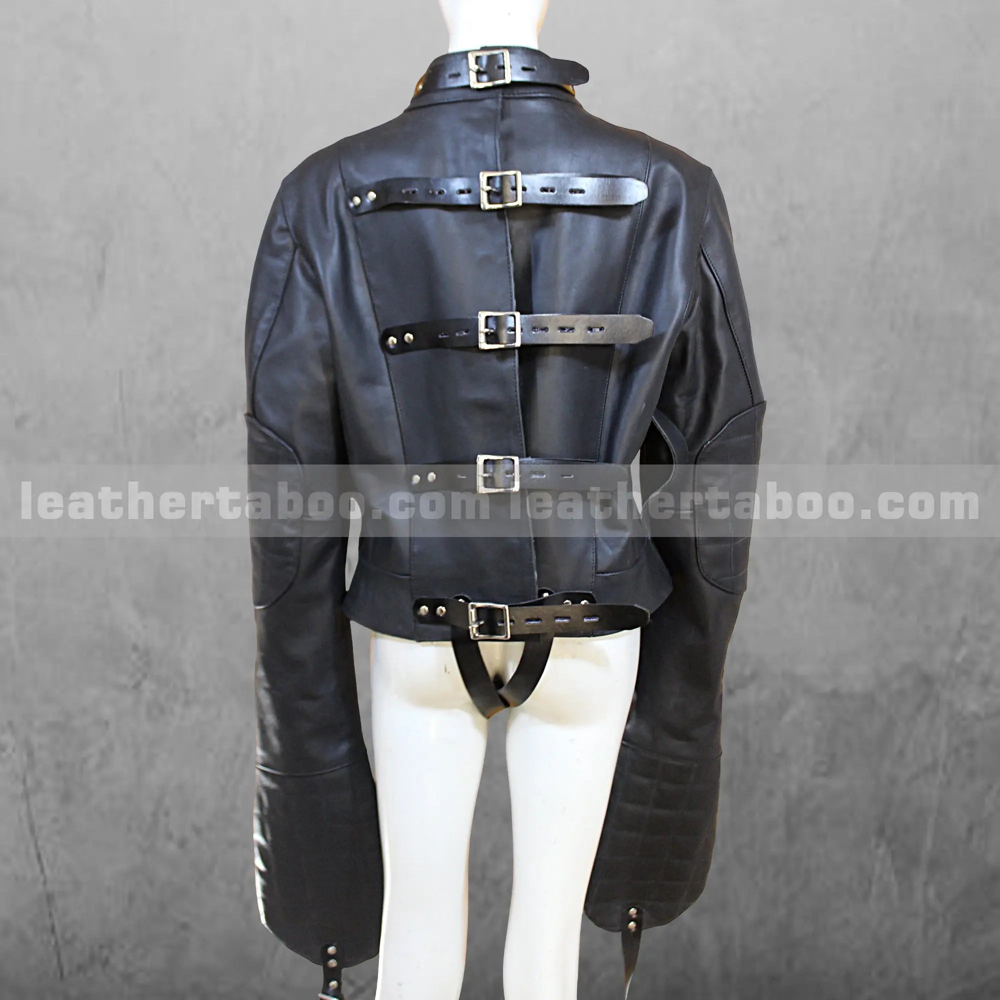 Unisex Leather Bondage Suit with Hood โ Cosplay Restraint Jacket for Roleplay, Fetish Wear & Gothic Fashion - Leather taboo