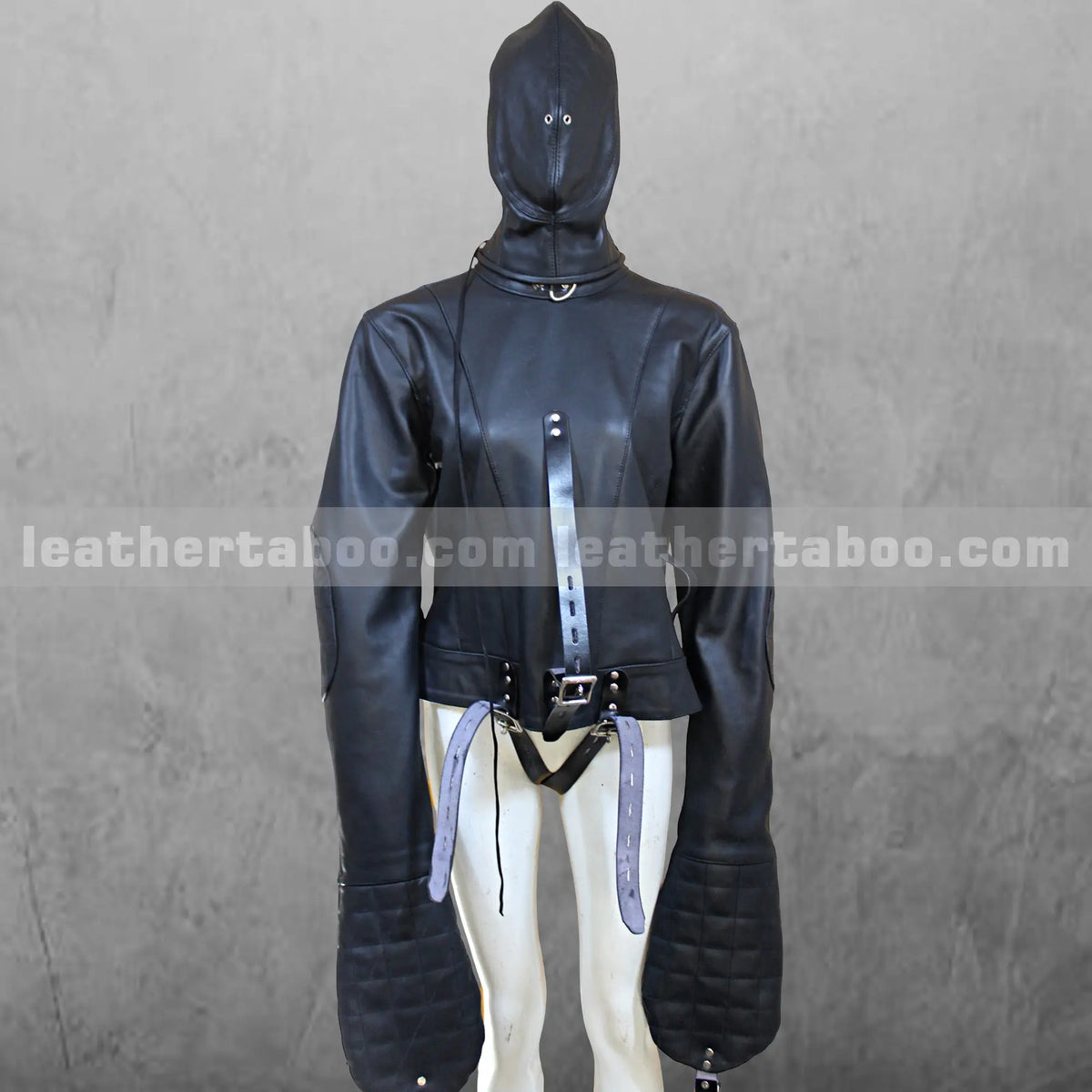 Unisex Leather Bondage Suit with Hood – Cosplay Restraint Jacket for Roleplay, Fetish Wear & Gothic Fashion - Leather taboo