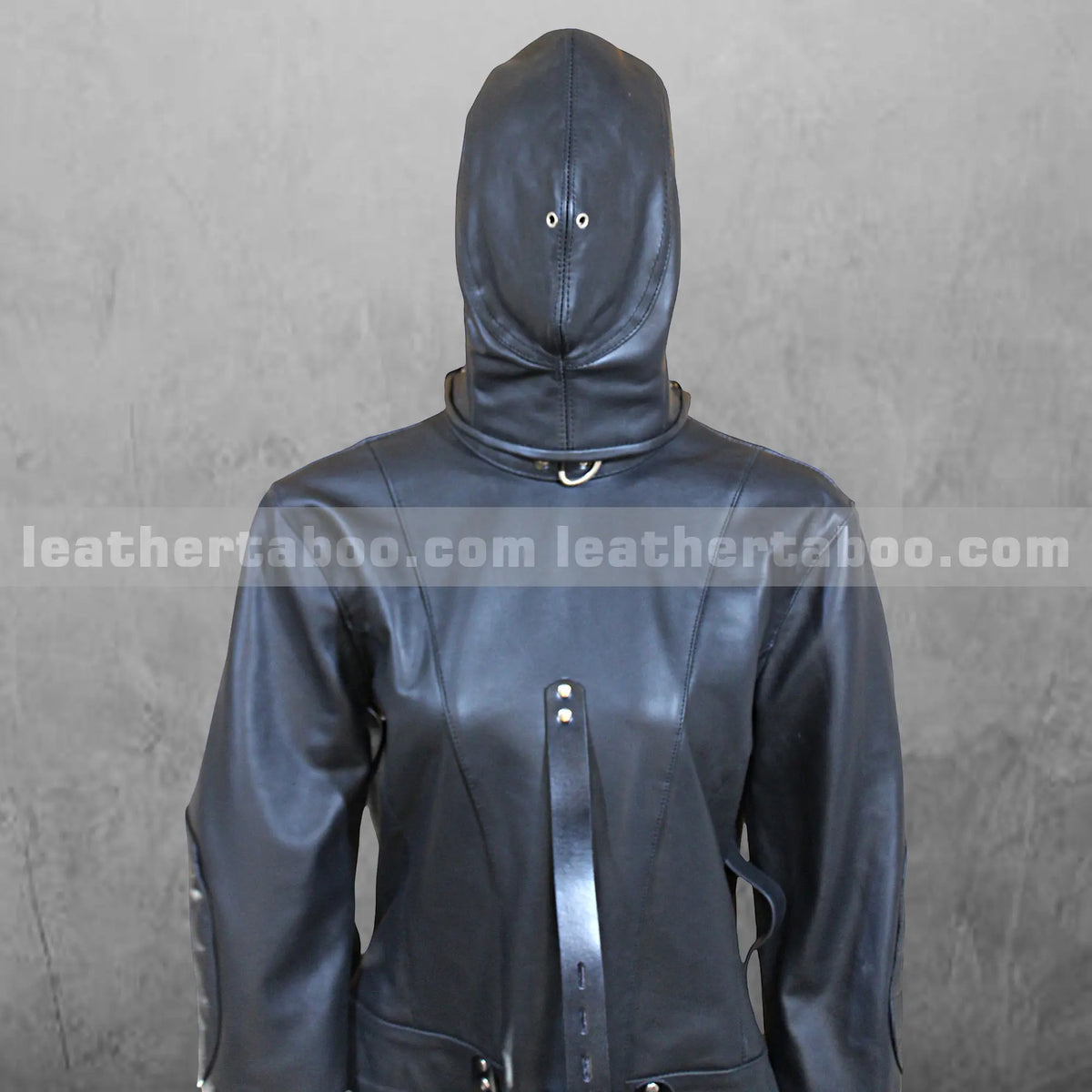 Unisex Leather Bondage Suit with Hood – Cosplay Restraint Jacket for Roleplay, Fetish Wear & Gothic Fashion - Leather taboo