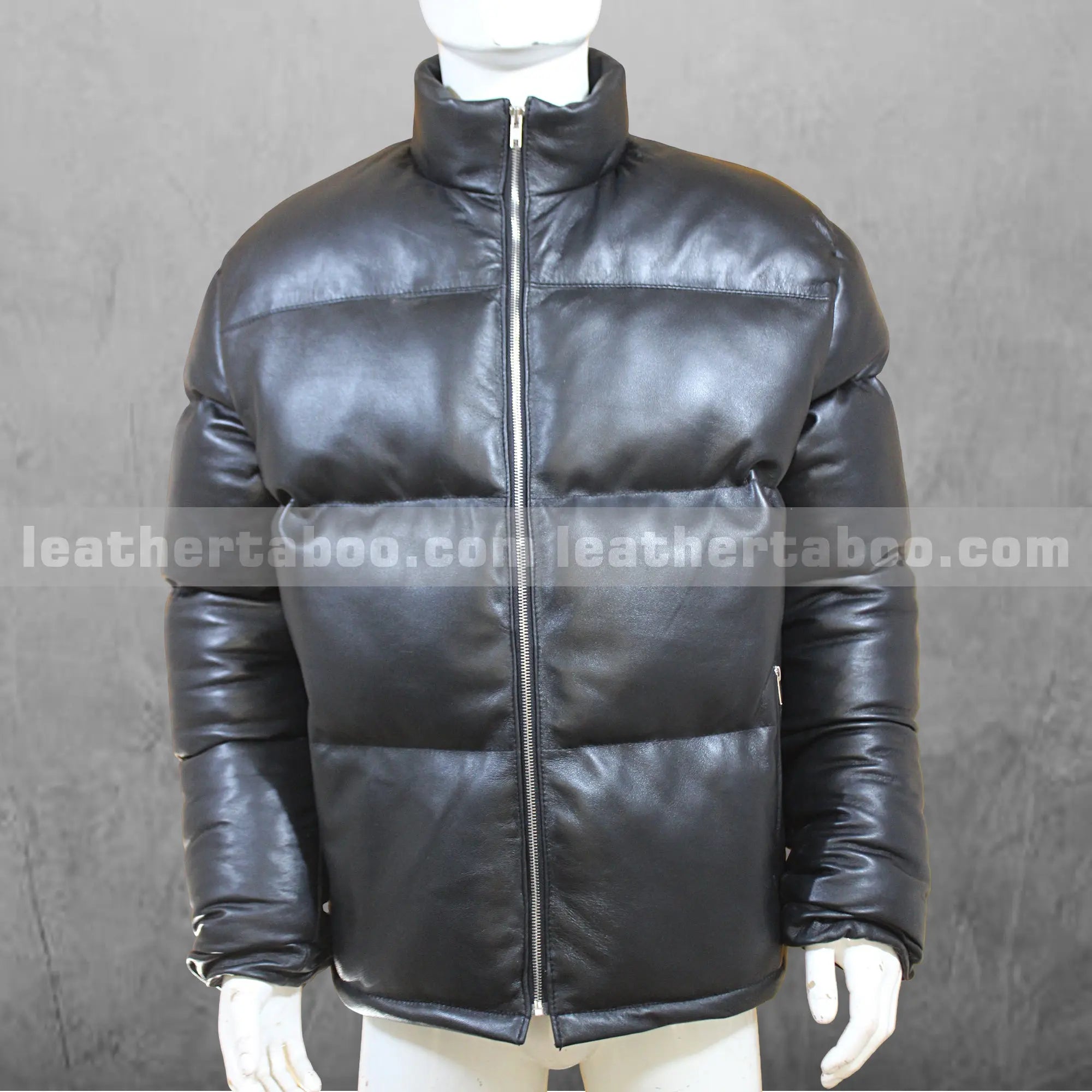 Men’s Black Genuine Sheepskin Leather Puffer Jacket | Warm Winter Outerwear | Handmade Leather Coat - Leather taboo