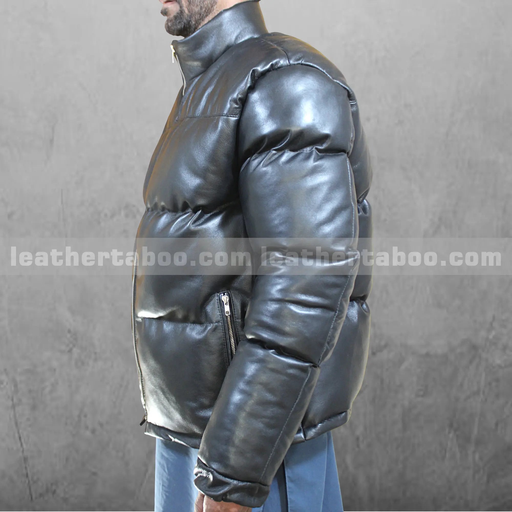 Men’s Black Genuine Sheepskin Leather Puffer Jacket | Warm Winter Outerwear | Handmade Leather Coat - Leather taboo