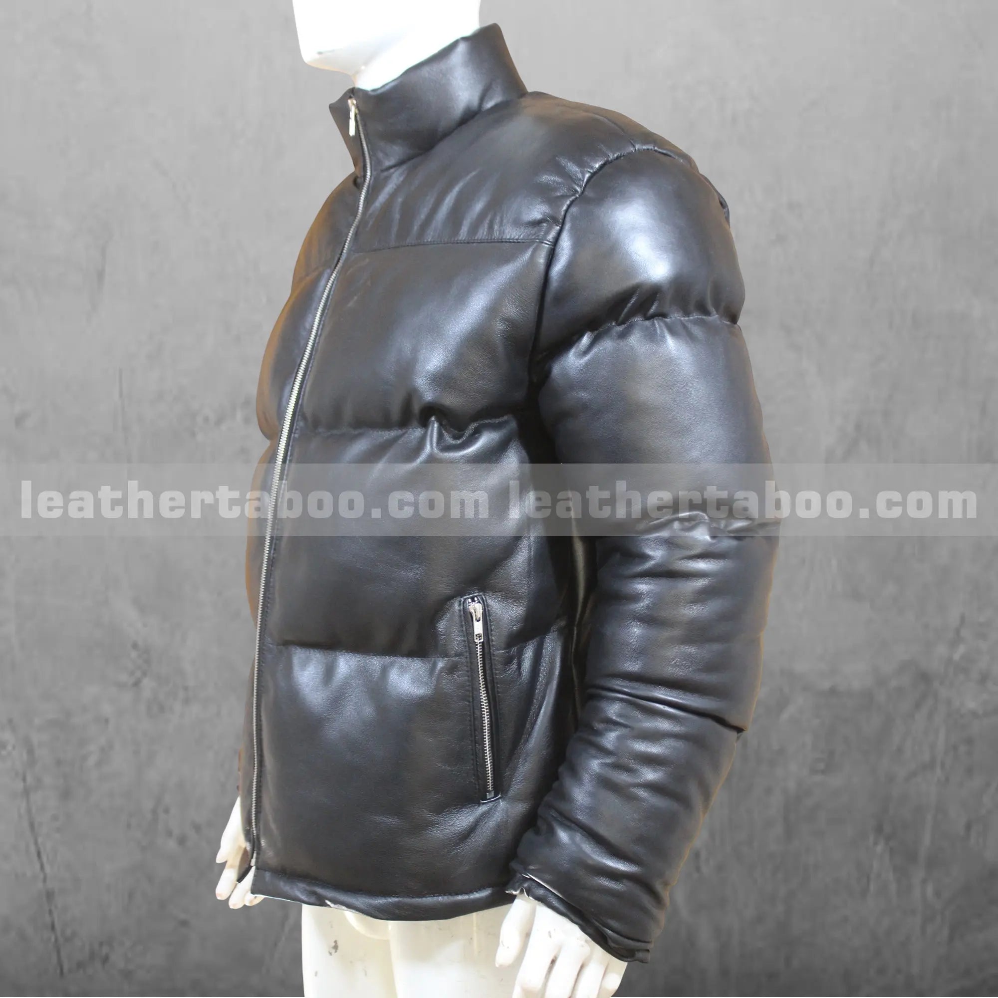 Men’s Black Genuine Sheepskin Leather Puffer Jacket | Warm Winter Outerwear | Handmade Leather Coat - Leather taboo