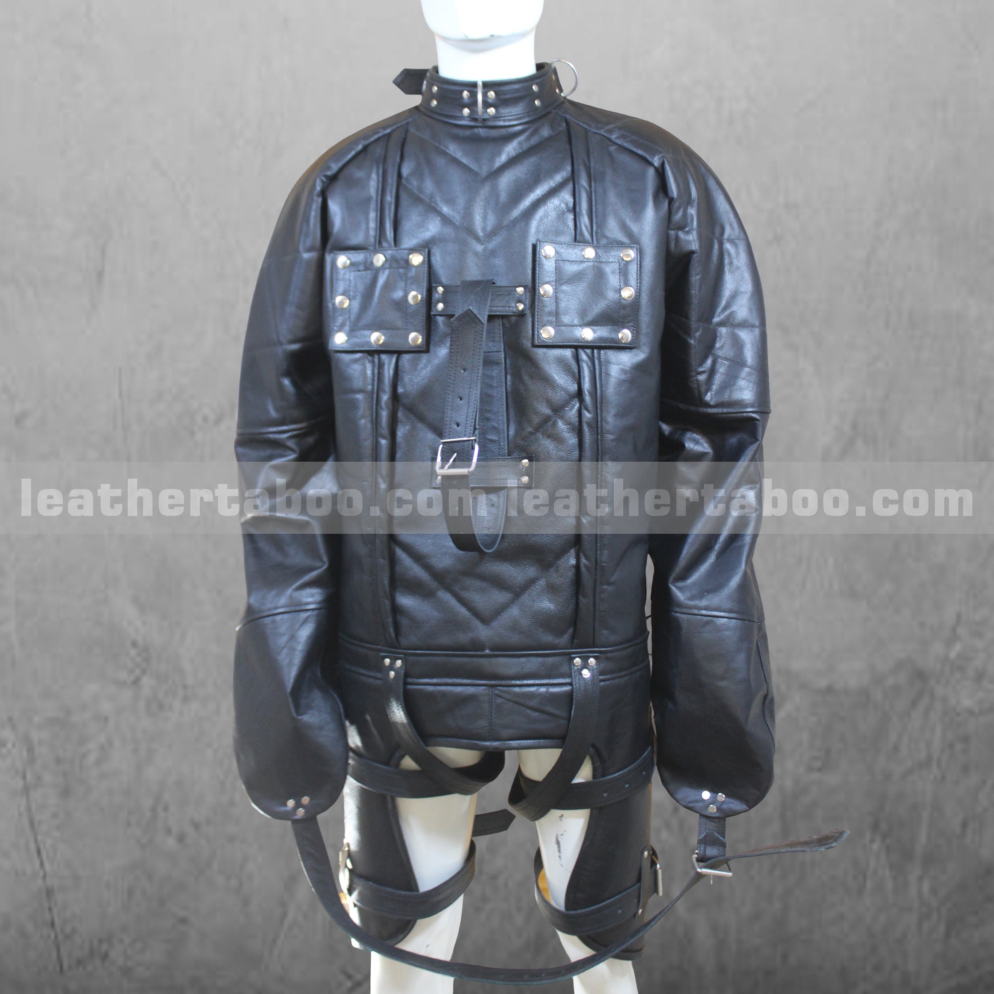 Unisex Black Leather Straitjacket with Restraint Straps | Handmade Fetish Bondage Gear | Gothic Cosplay Costume
