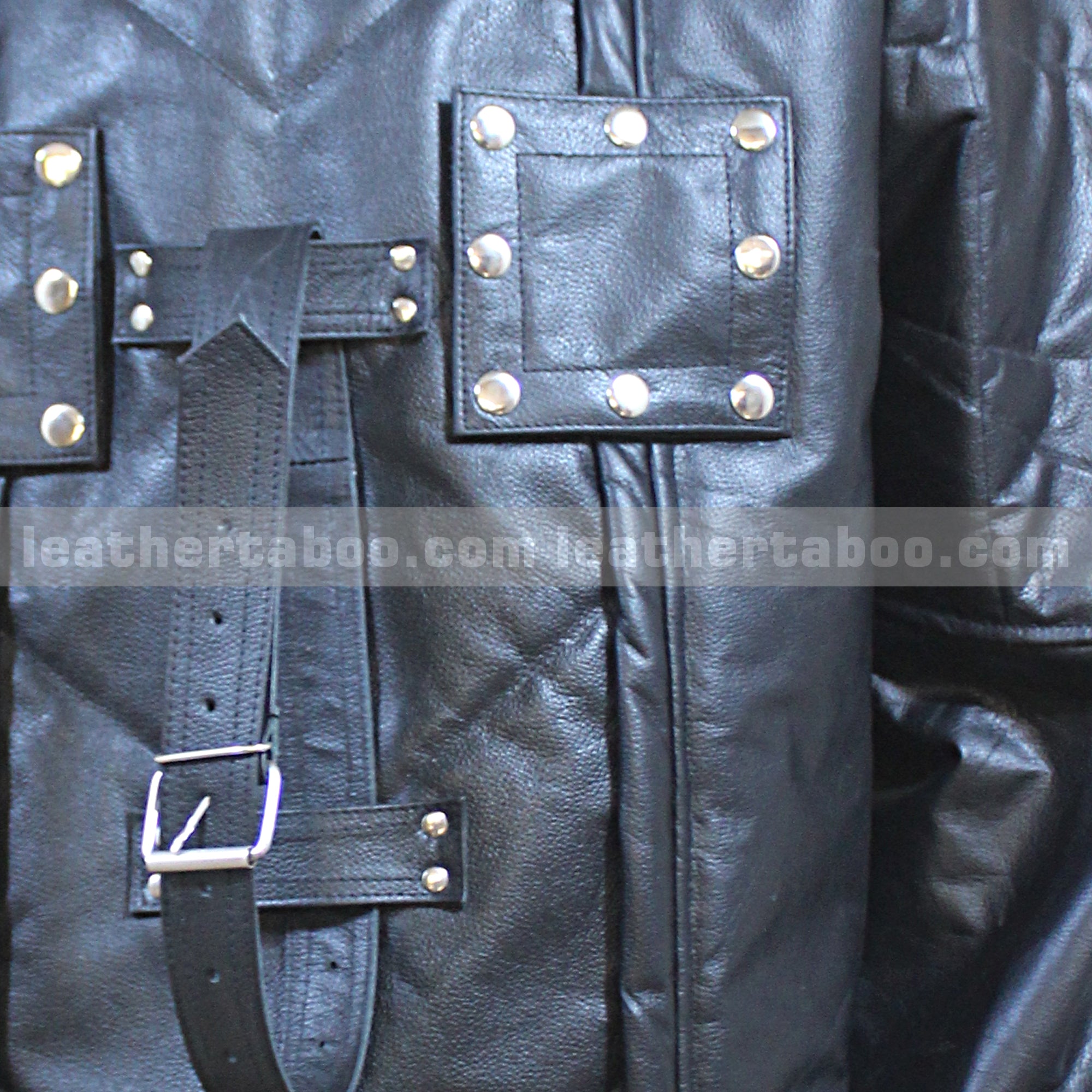 Unisex Black Leather Straitjacket with Restraint Straps | Handmade Fetish Bondage Gear | Gothic Cosplay Costume