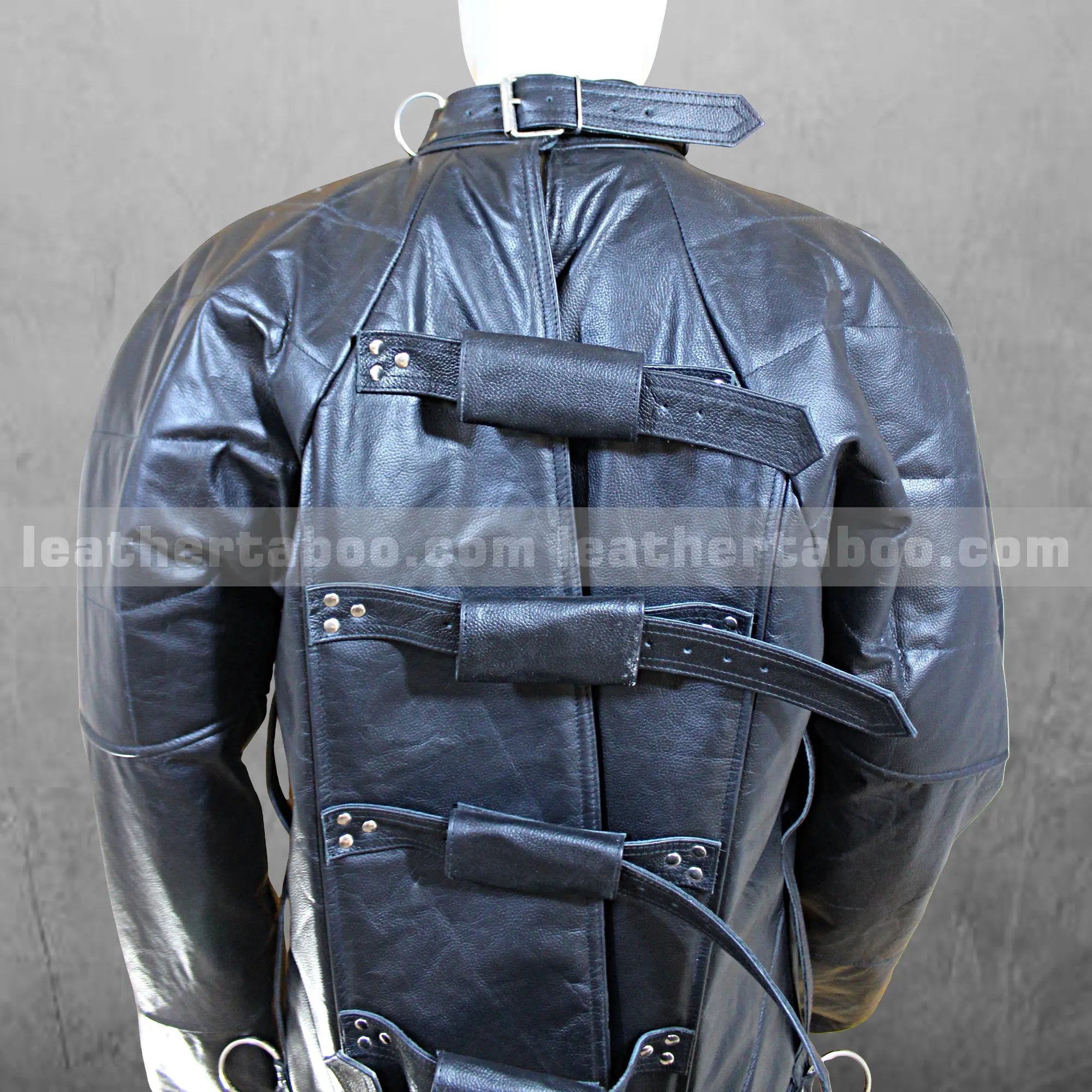 Unisex Black Leather Straitjacket with Restraint Straps | Handmade Fetish Bondage Gear | Gothic Cosplay Costume - Leather taboo