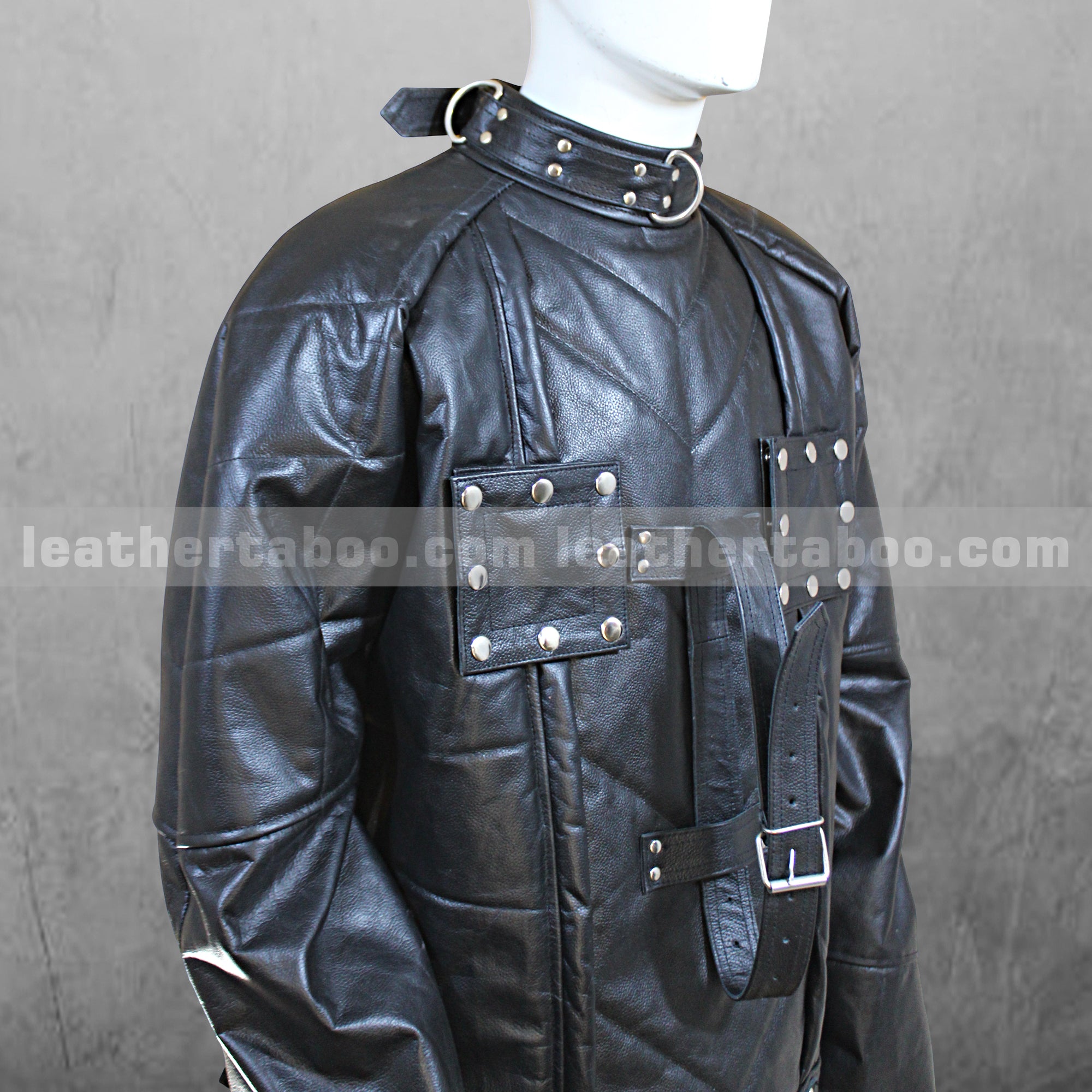 Unisex Black Leather Straitjacket with Restraint Straps | Handmade Fetish Bondage Gear | Gothic Cosplay Costume
