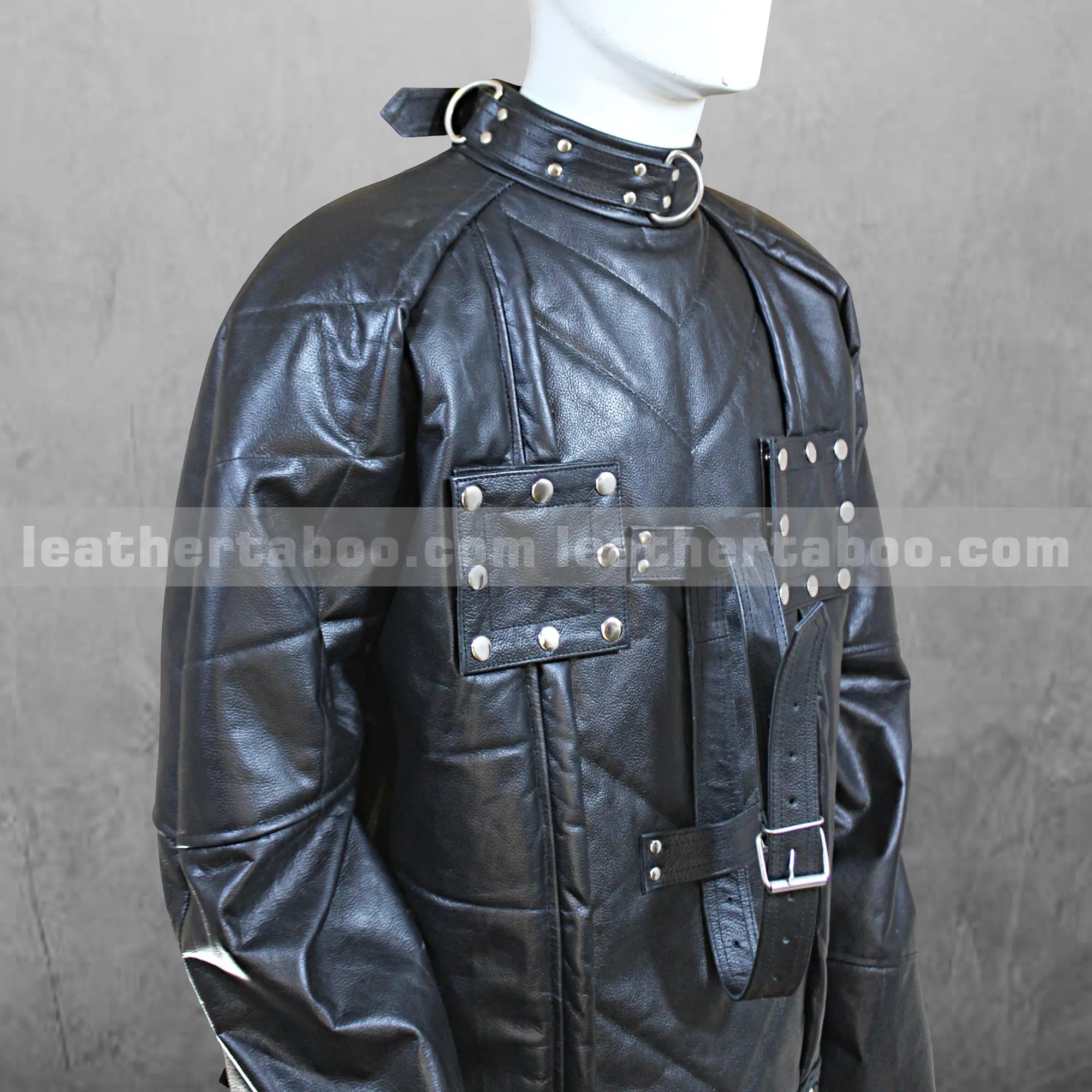 Unisex Black Leather Straitjacket with Restraint Straps | Handmade Fetish Bondage Gear | Gothic Cosplay Costume - Leather taboo