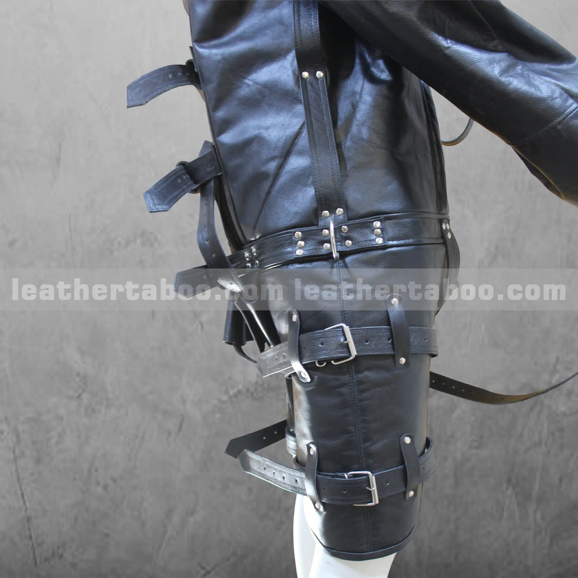 Unisex Black Leather Straitjacket with Restraint Straps | Handmade Fetish Bondage Gear | Gothic Cosplay Costume - Leather taboo