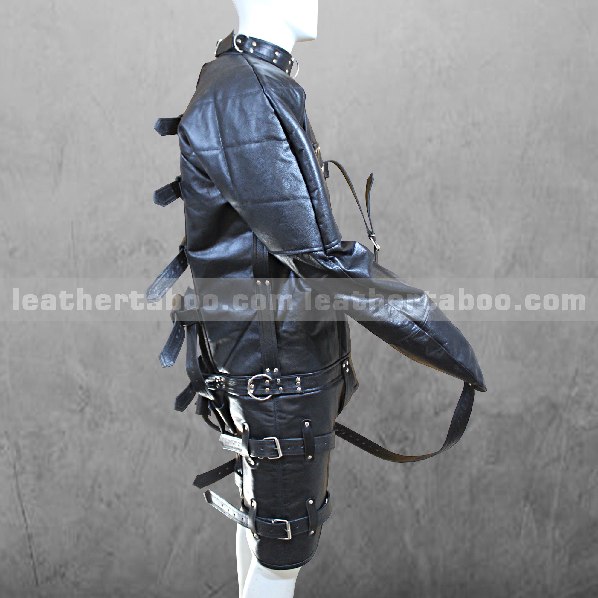 Unisex Black Leather Straitjacket with Restraint Straps | Handmade Fetish Bondage Gear | Gothic Cosplay Costume