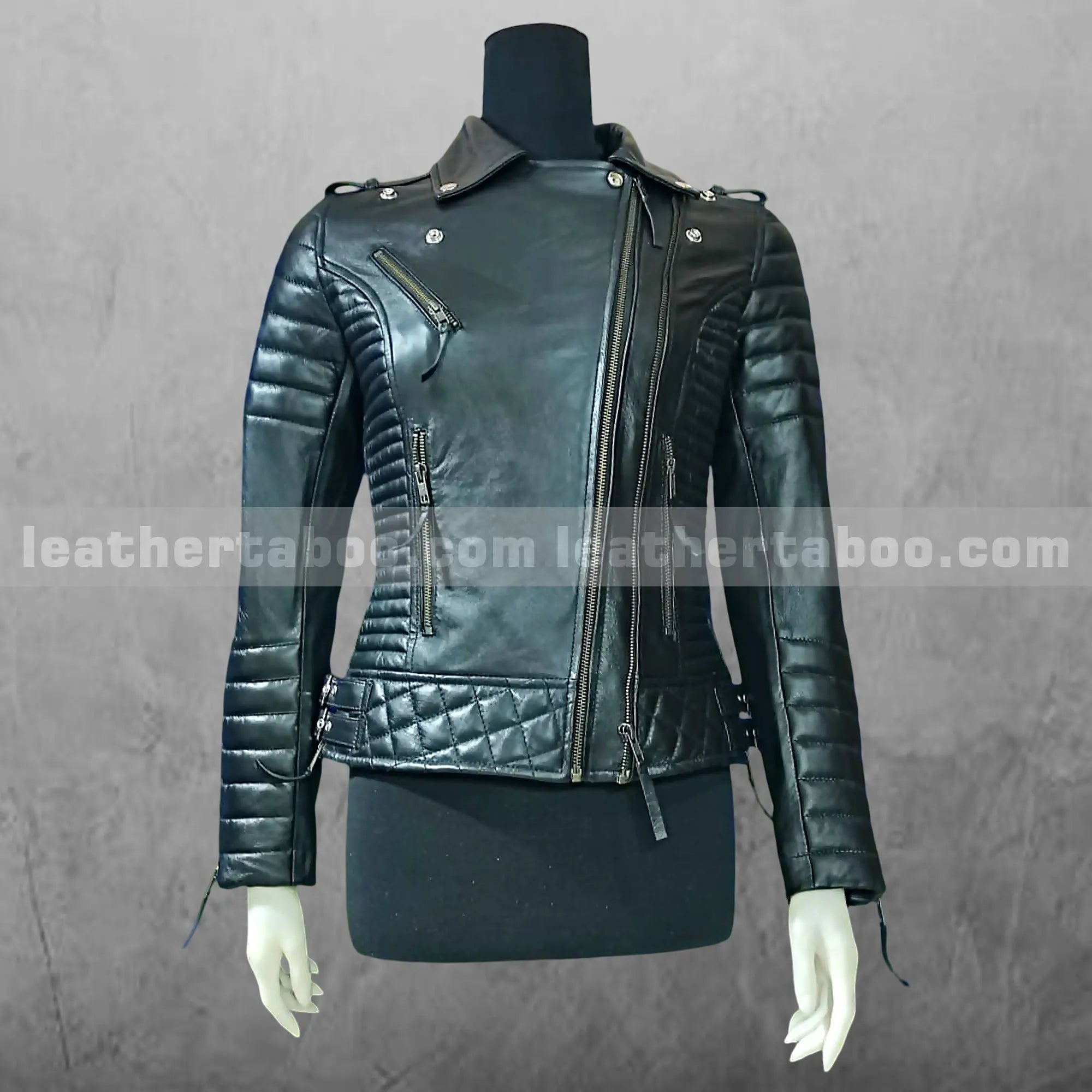 Women's Black Leather Biker Jacket | Handmade Moto Style with Quilted Design | Slim Fit Real Leather Coat - Leather taboo