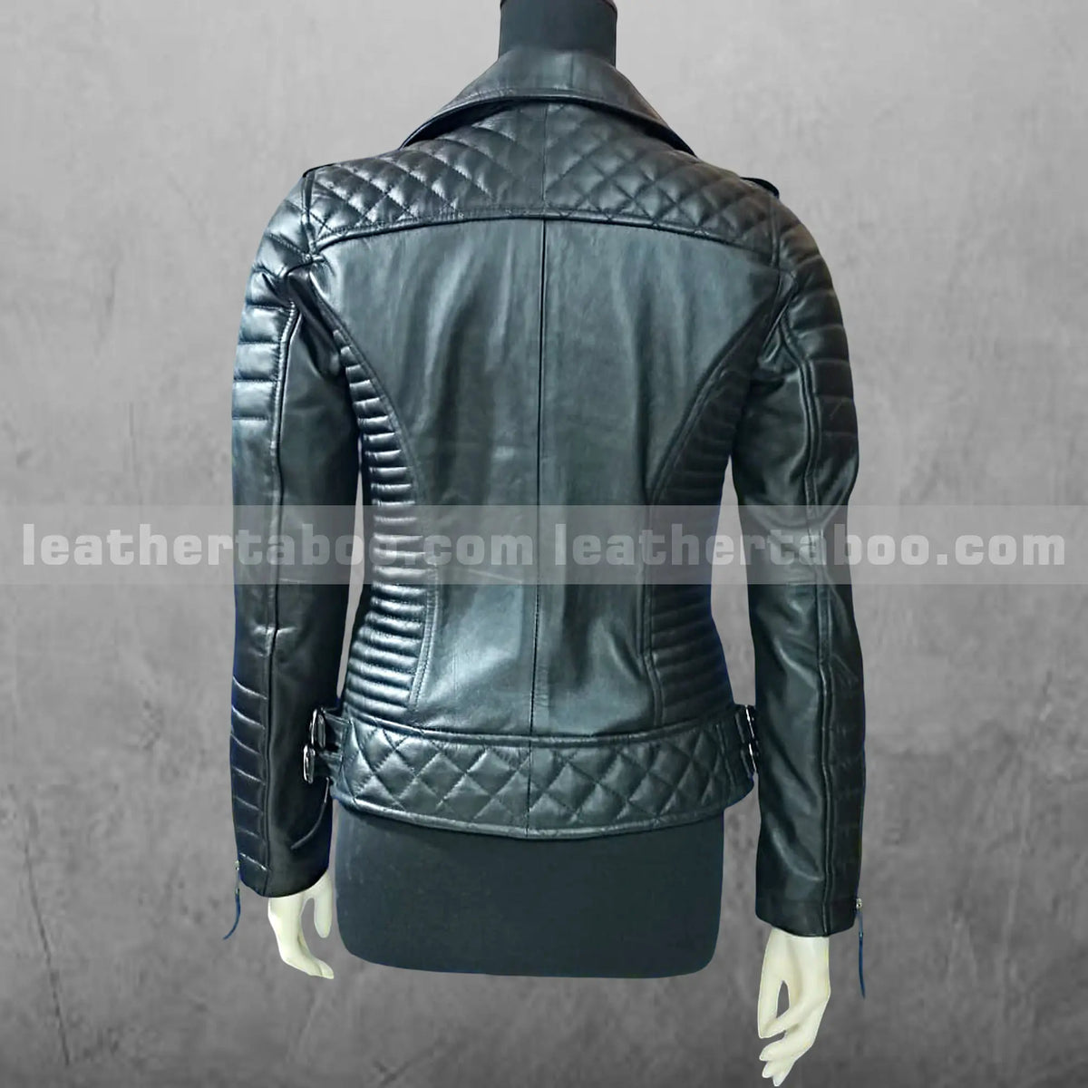 Women's Black Leather Biker Jacket | Handmade Moto Style with Quilted Design | Slim Fit Real Leather Coat - Leather taboo