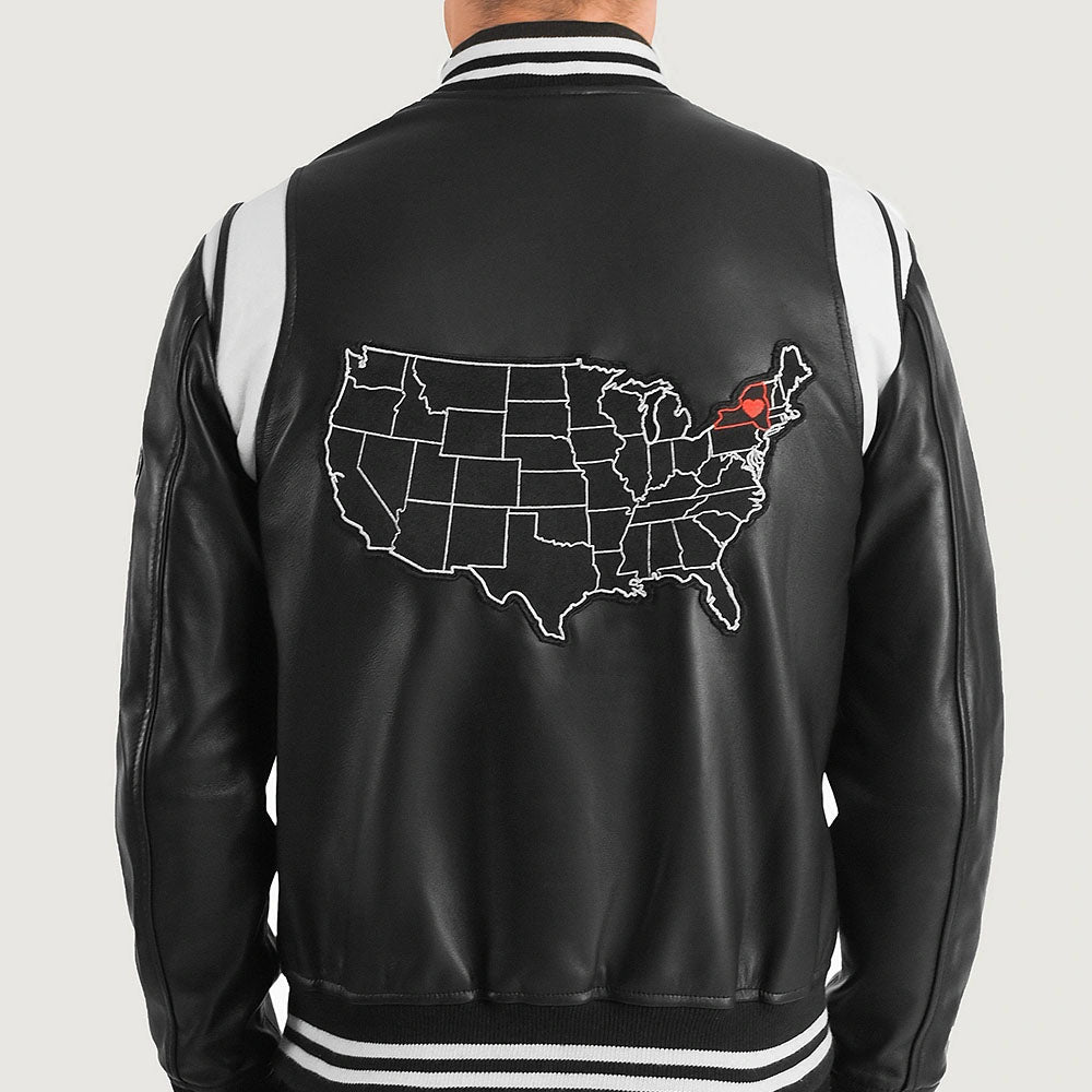 Leather Taboo black varsity jacket streetwear bomber style NY