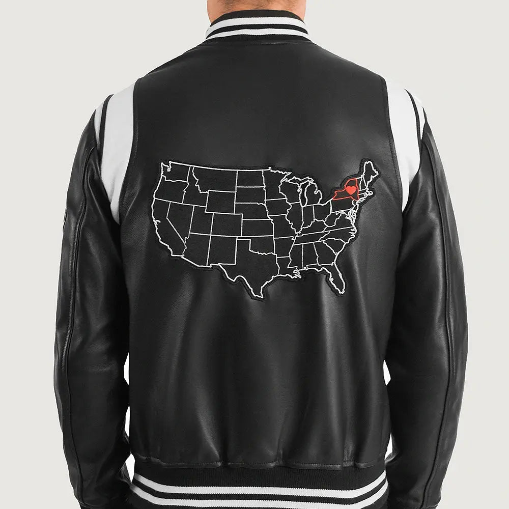 Leather Taboo black varsity jacket streetwear bomber style NY