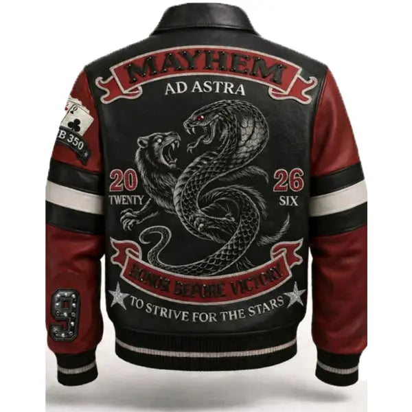 Mayhem Snake & Wolf Leather Varsity Jacket leathertaboo.com