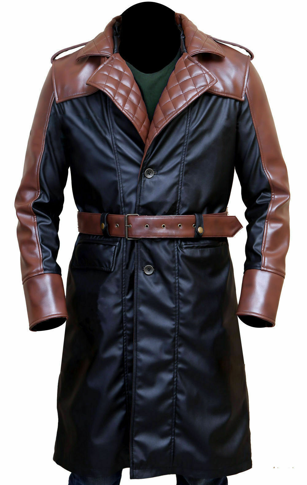Men quilted leather long trench coat travel outfit full length
