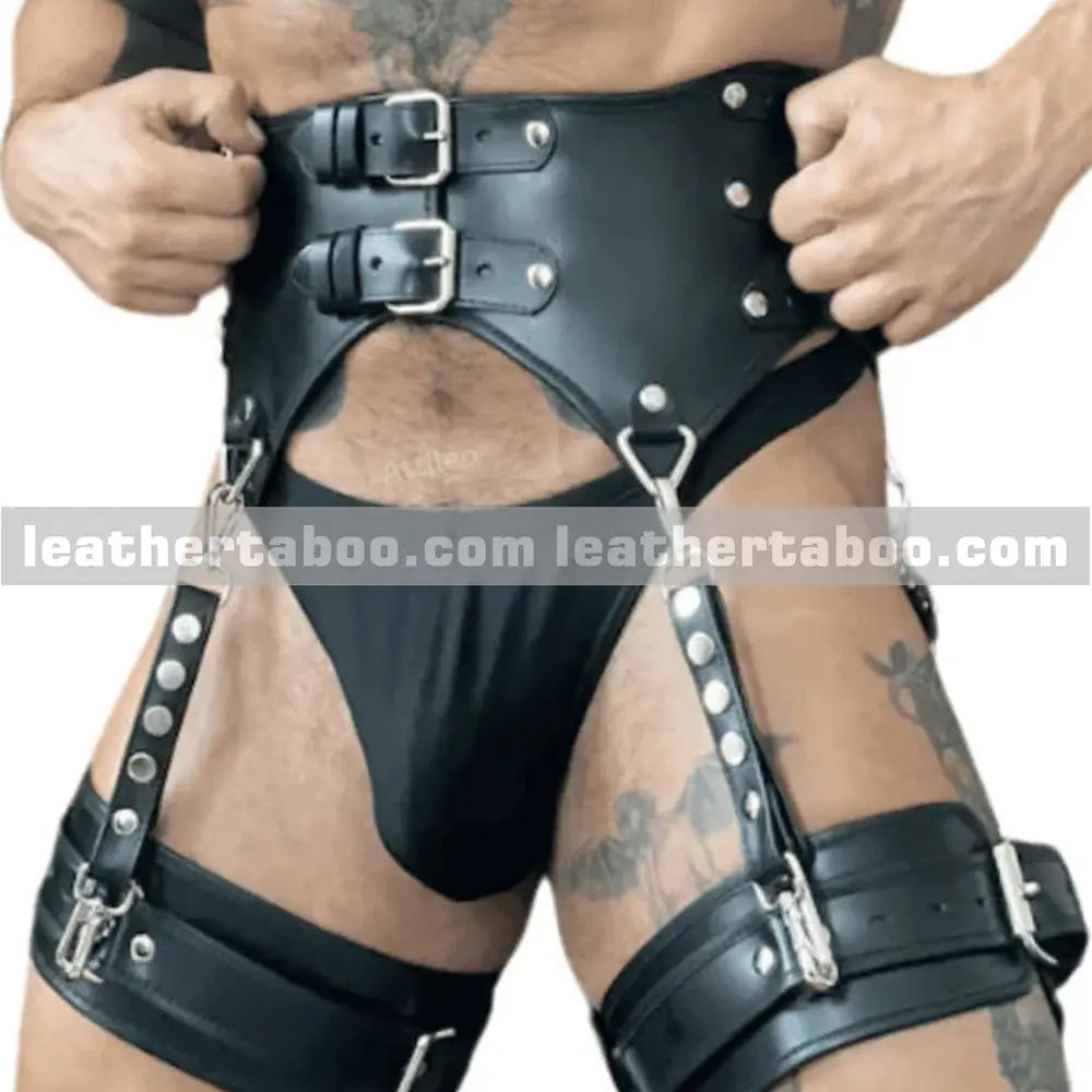 Men's Leather Corset Harness with Adjustable Thigh Straps leather taboo