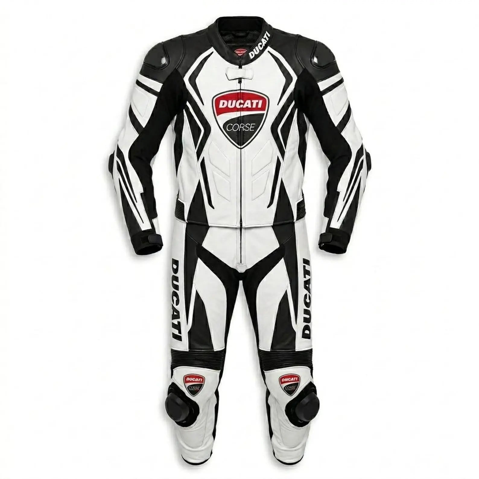 Men’s Ducati motorcycle racing suit featuring CE armor padding and aerodynamic biker design for track riding