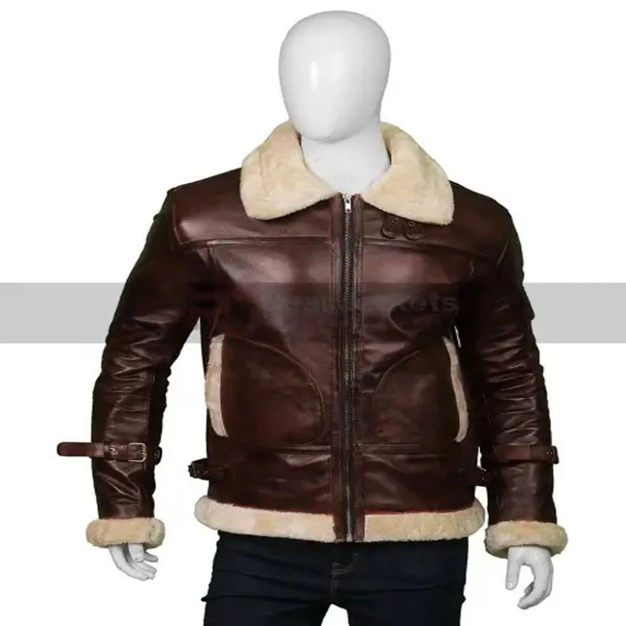 Men's RAF B3 shearling leather jacket front winter aviator