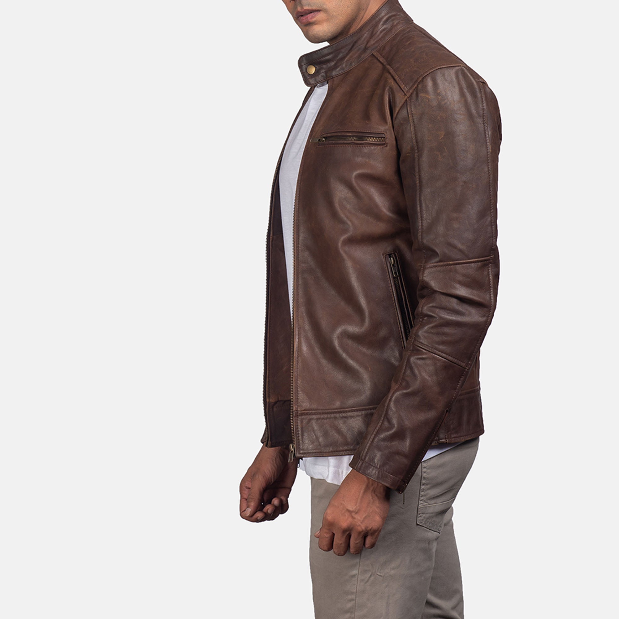 Men's brown biker jacket modern rugged style