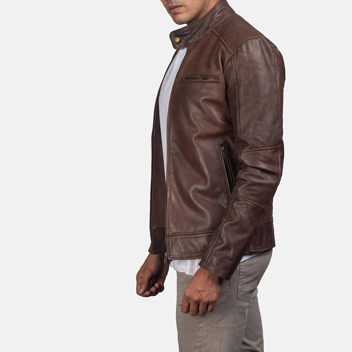 Men's brown biker jacket modern rugged style