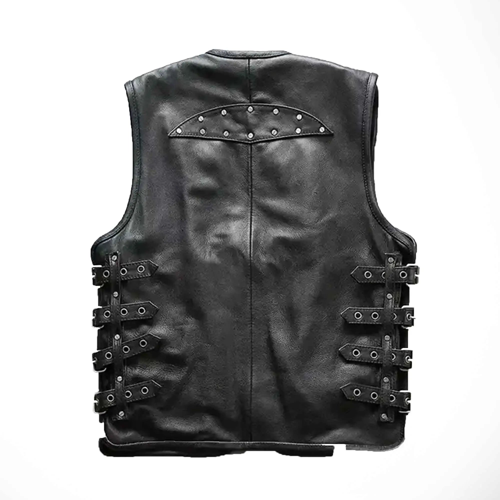 Men's designer leather biker vest Back view
