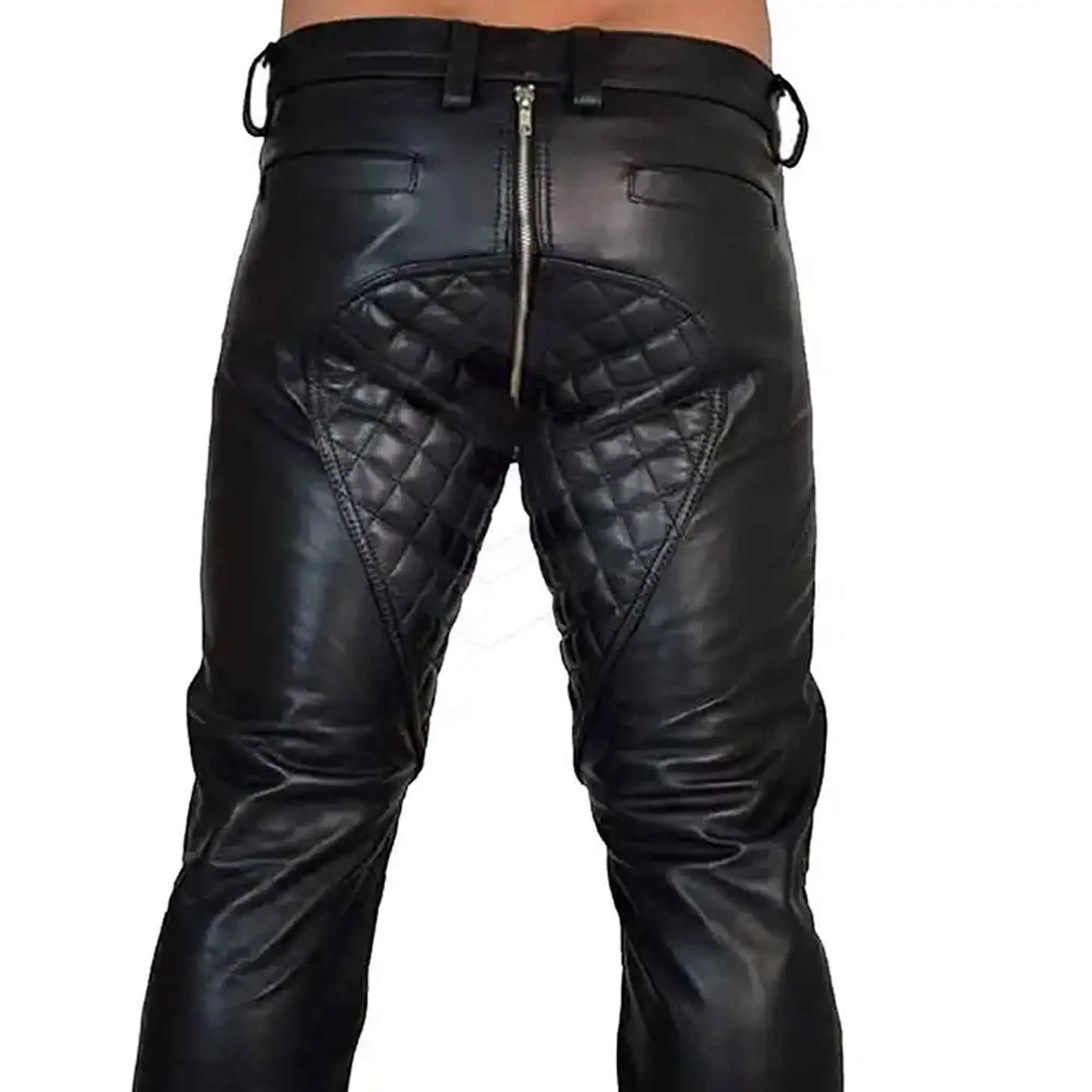 Men's genuine cowhide leather biker pants Back view