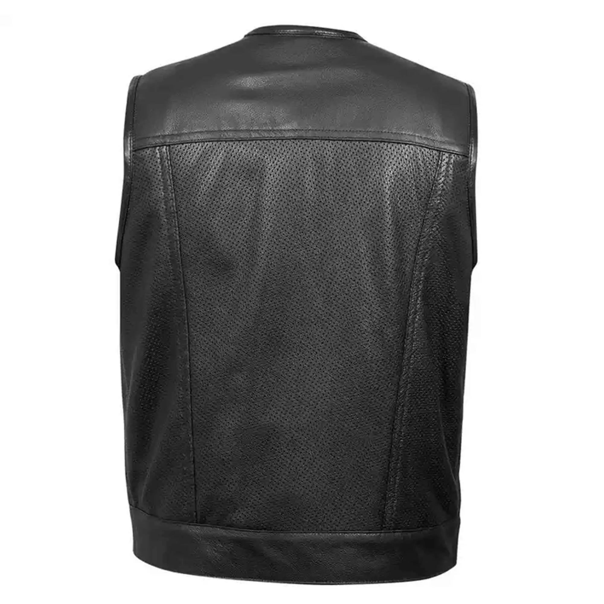 Men's leather biker vest with embroidery patches Back