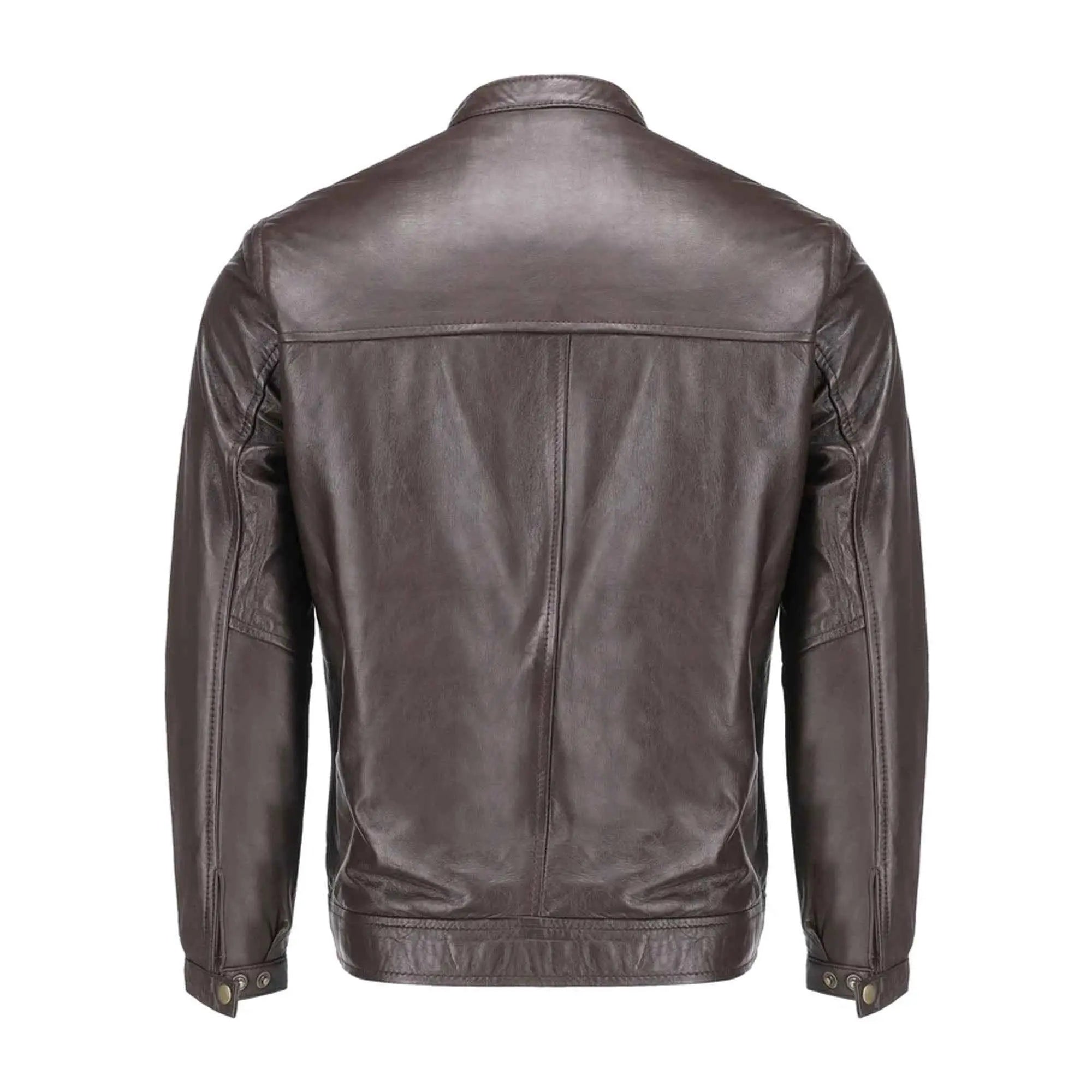 Men's pure brown sheepskin leather jacket Back view