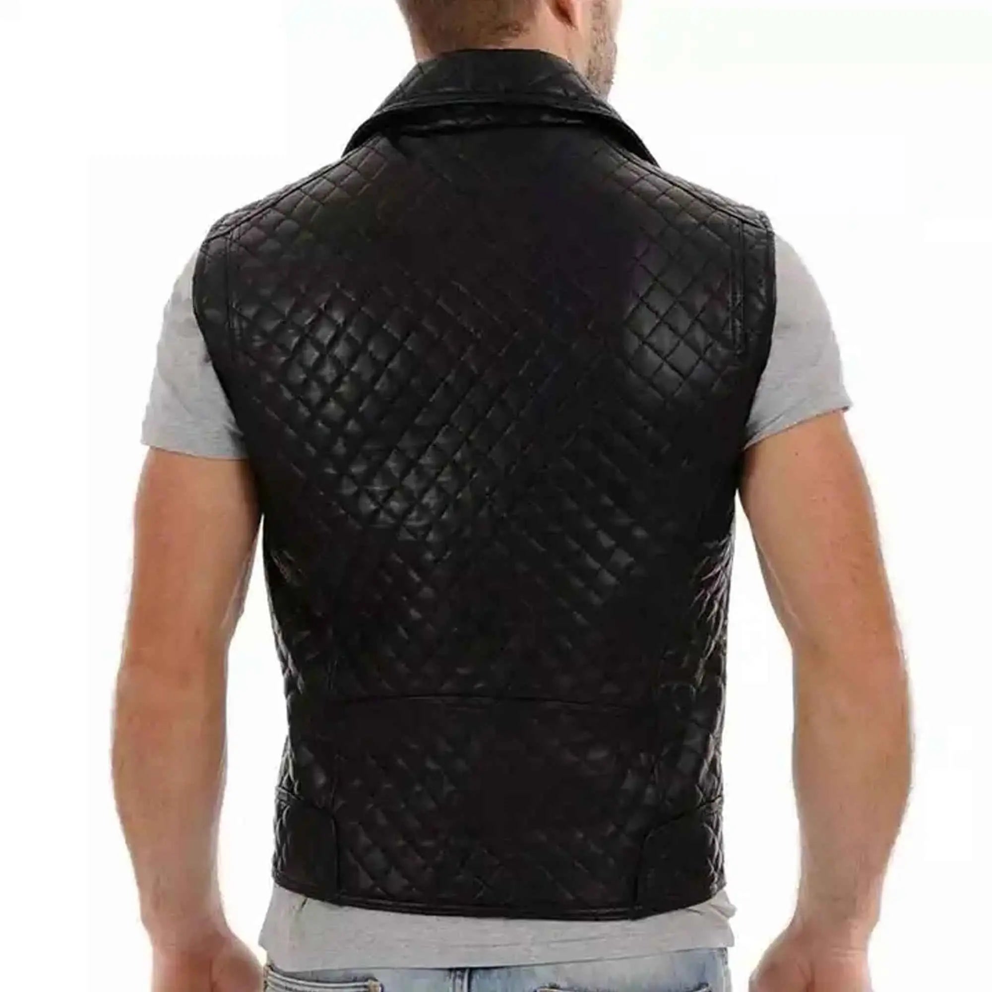 Men's sheep leather motorcycle vest Back view