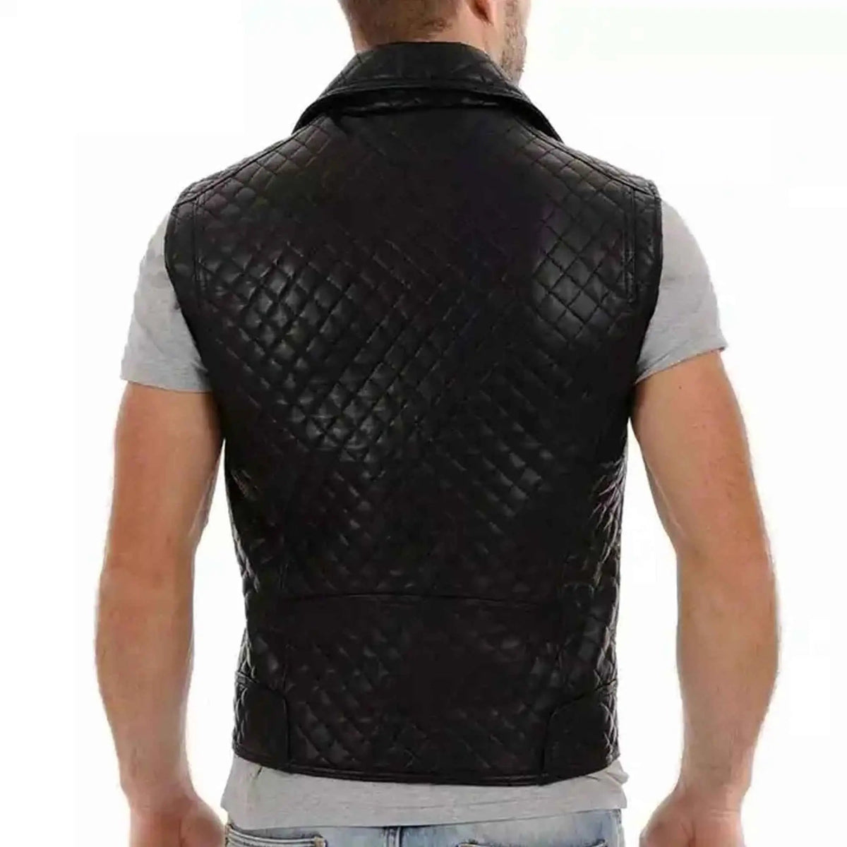 Men's sheep leather motorcycle vest Back view