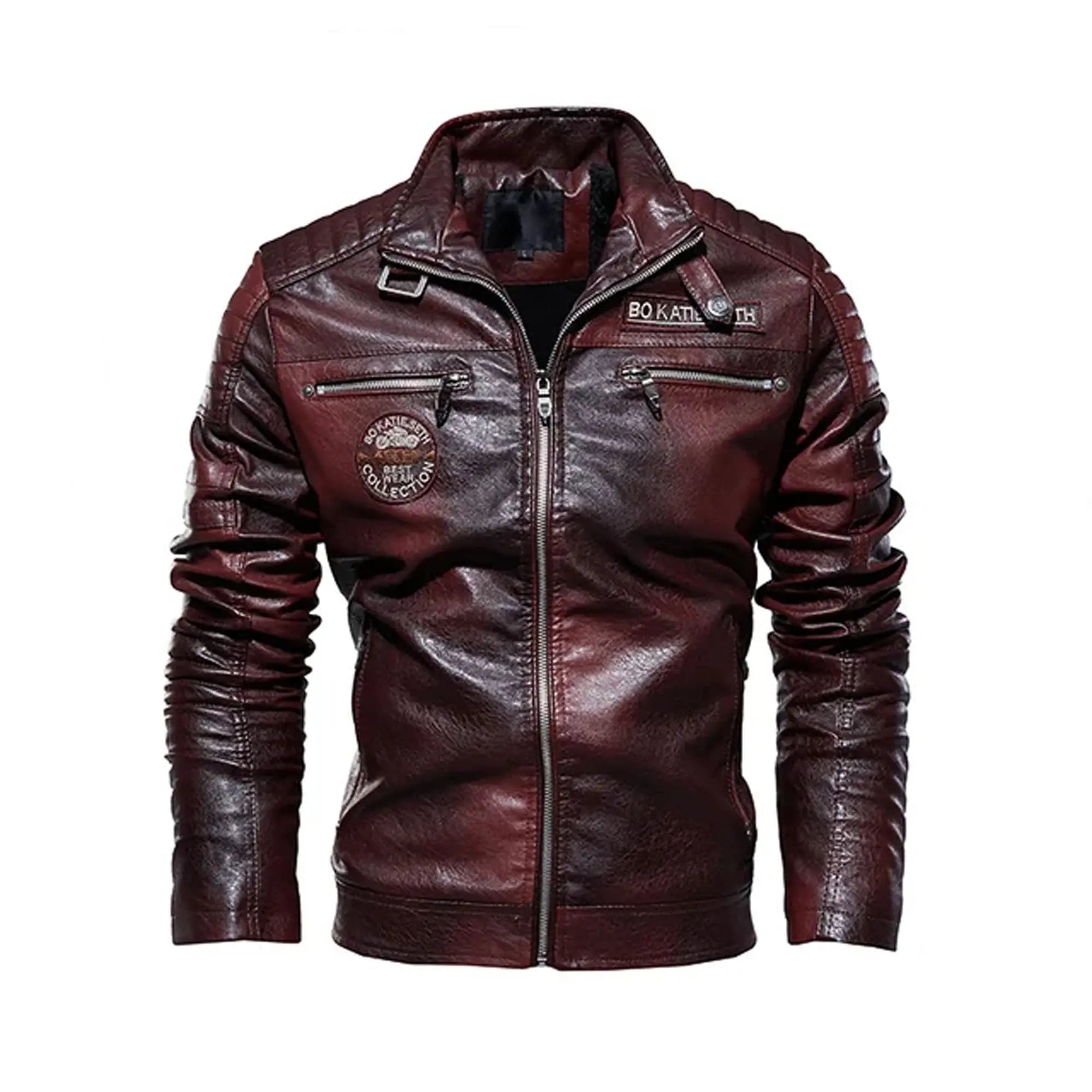 Men slim fit PU leather biker jacket side view winter wear