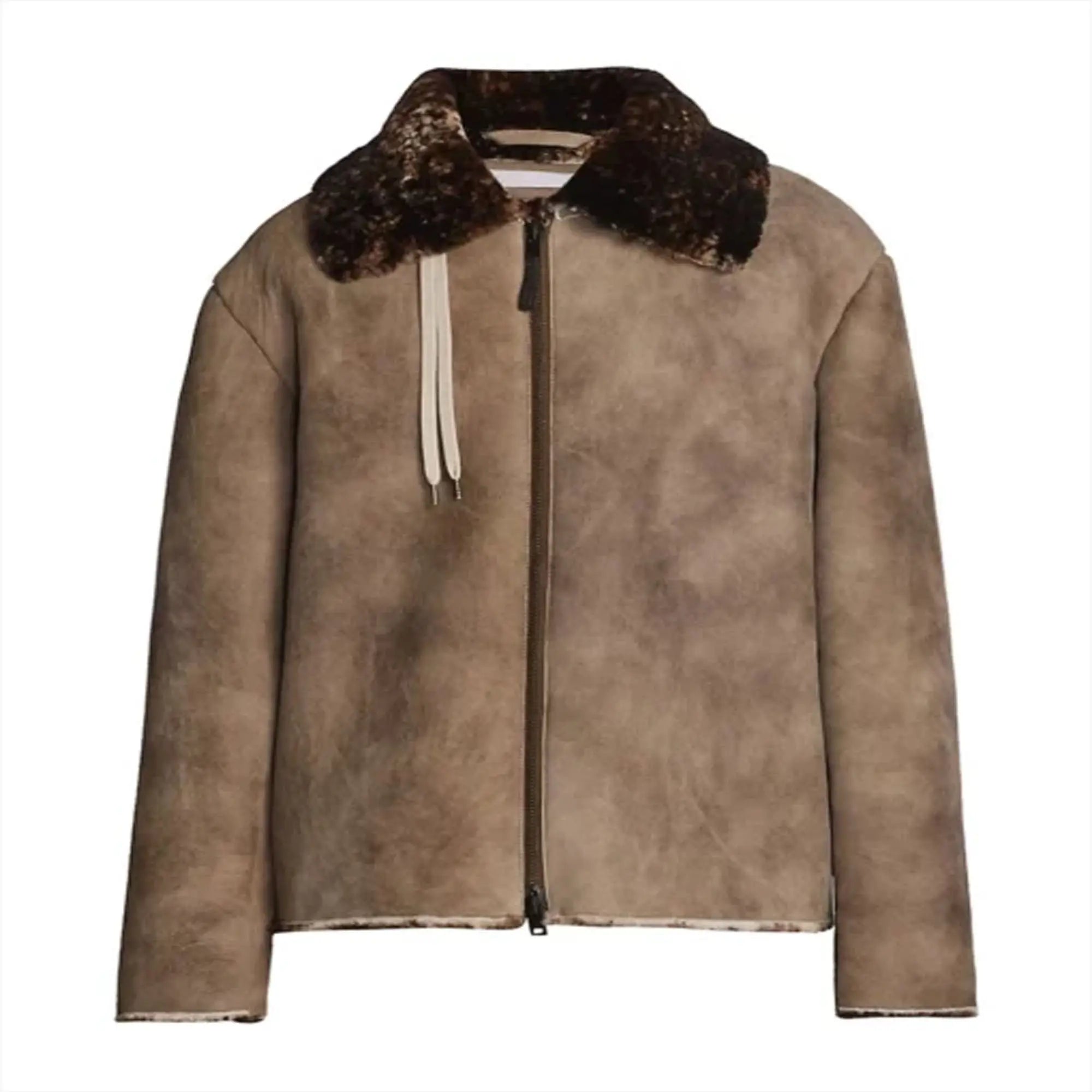 Men suede shearling leather jacket front winter style look