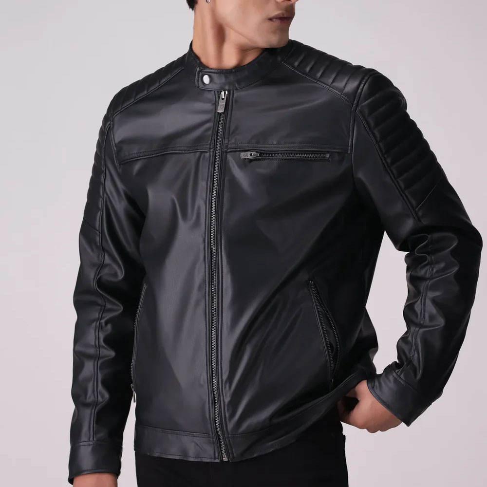 Men's Quilted Black Genuine Leather Jacket - Outdoor Soft Padded Sleeves & Shoulder