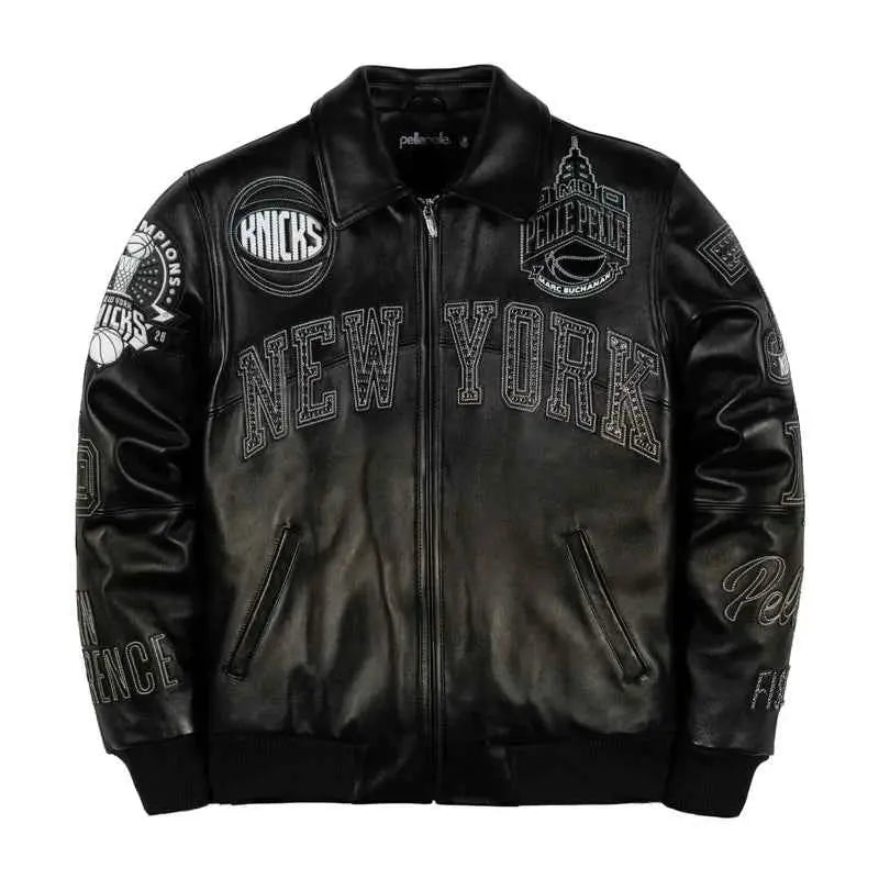 Pelle Pelle x FISLL City of Knicks Womenโs Black Leather Jacket