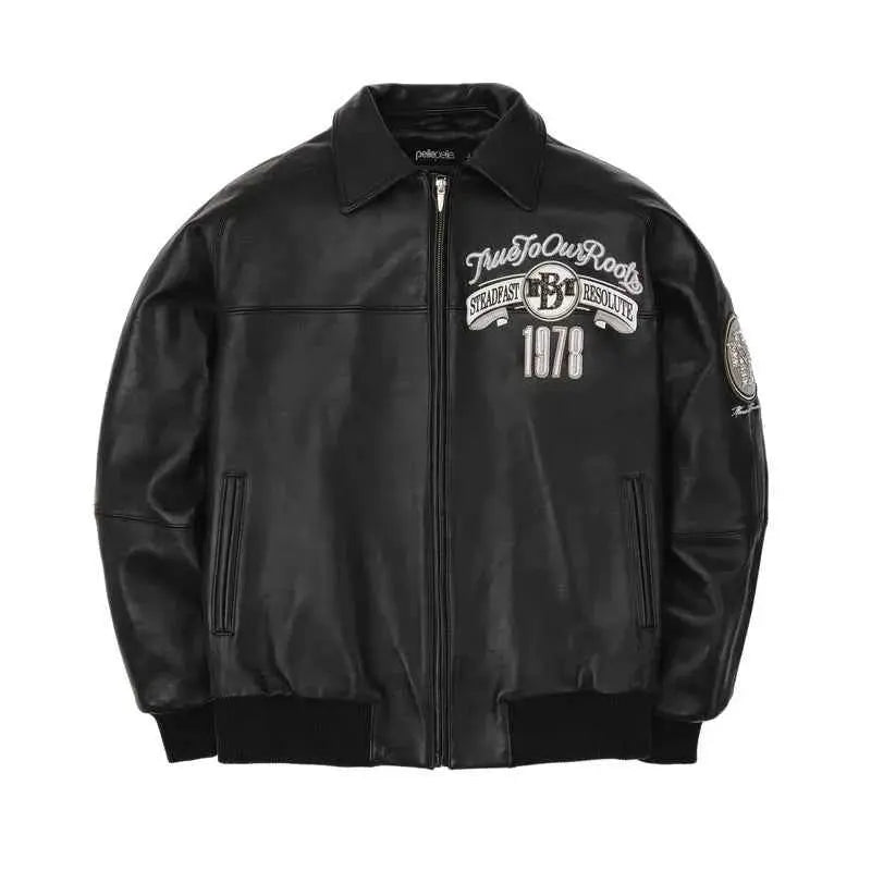 True To Our Roots Black Leather Jacket, back view
