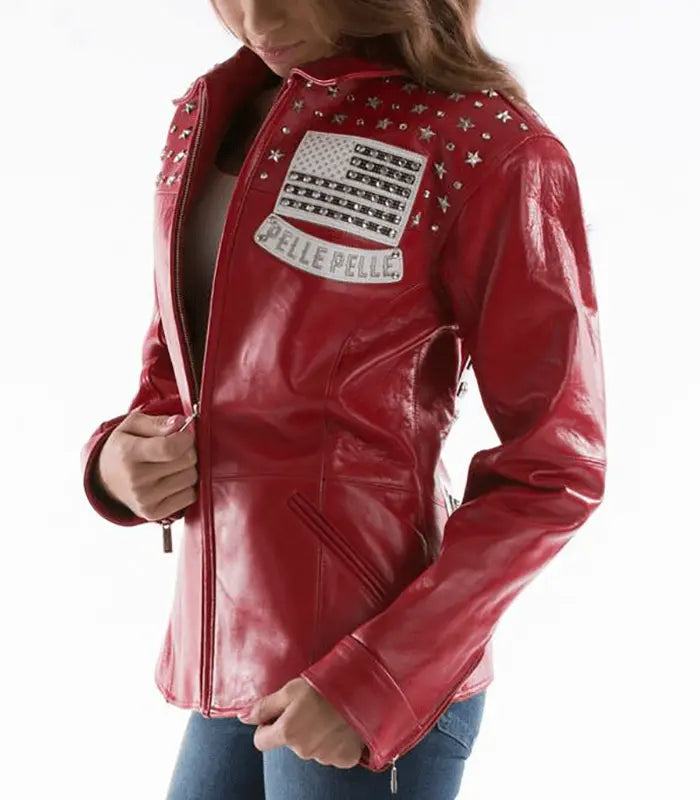 Pelle Pelle All Americana Womenโs Red Leather Jacket