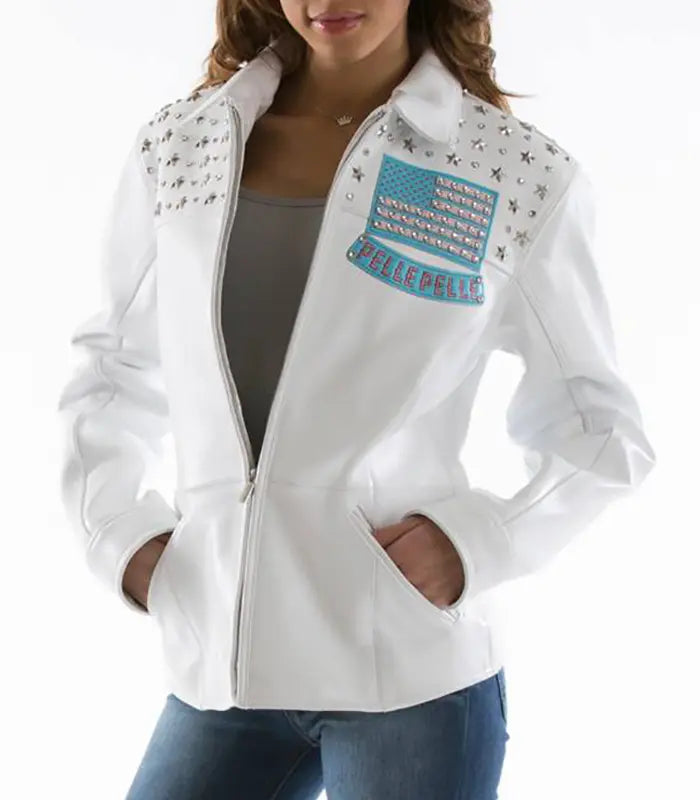 Pelle Pelle All Americana Womenโs White Leather Jacket