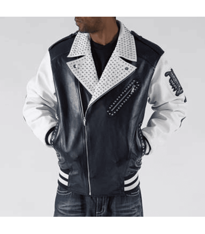 Pelle Pelle Varsity Biker Navy Plush Jacket leathertaboo.com