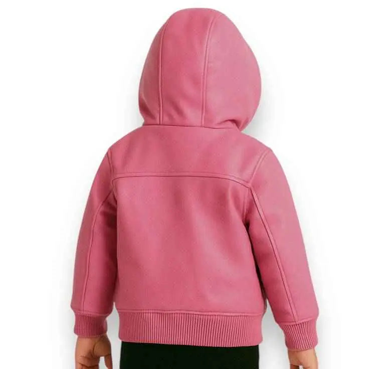Pelle Pelle Kids Pink Leather Jacket alternate view with detailed stitching and leather finish.