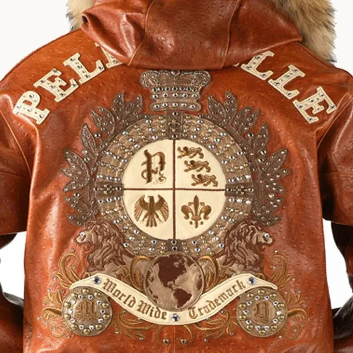 Pelle Pelle Men's Dark Brown Crest Fur Hooded Leather Jacket